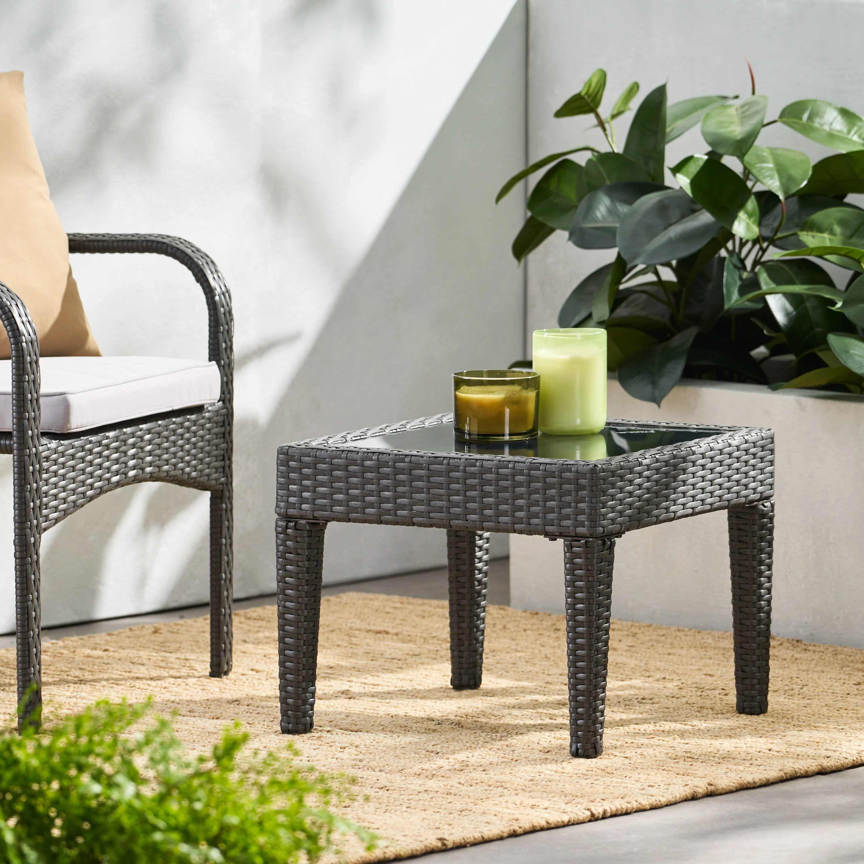 Jermaine Outdoor Brown Wicker Side Table - furnishings
