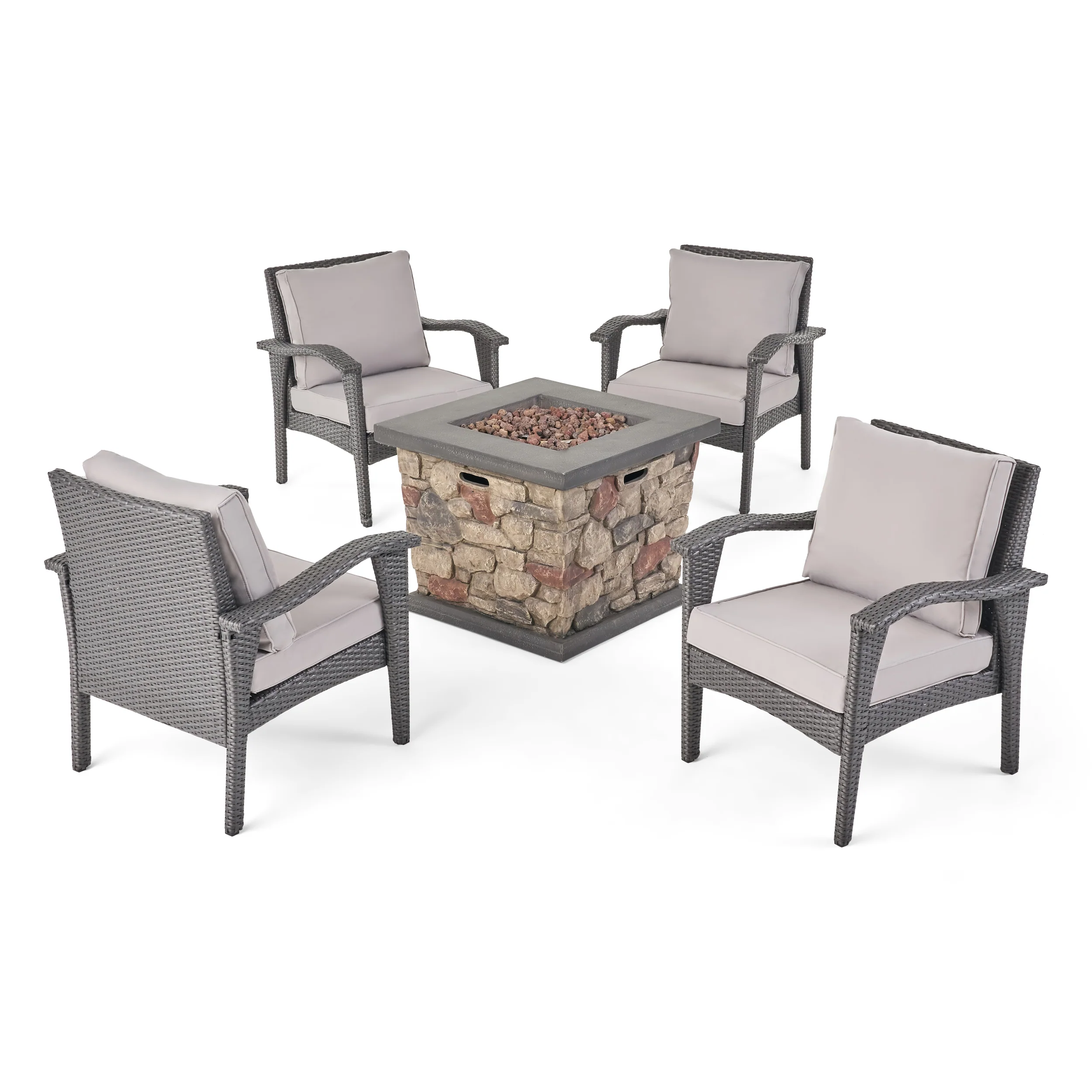 Ella Outdoor 4 Club Chair Chat Set with Fire Pit - furnishings
