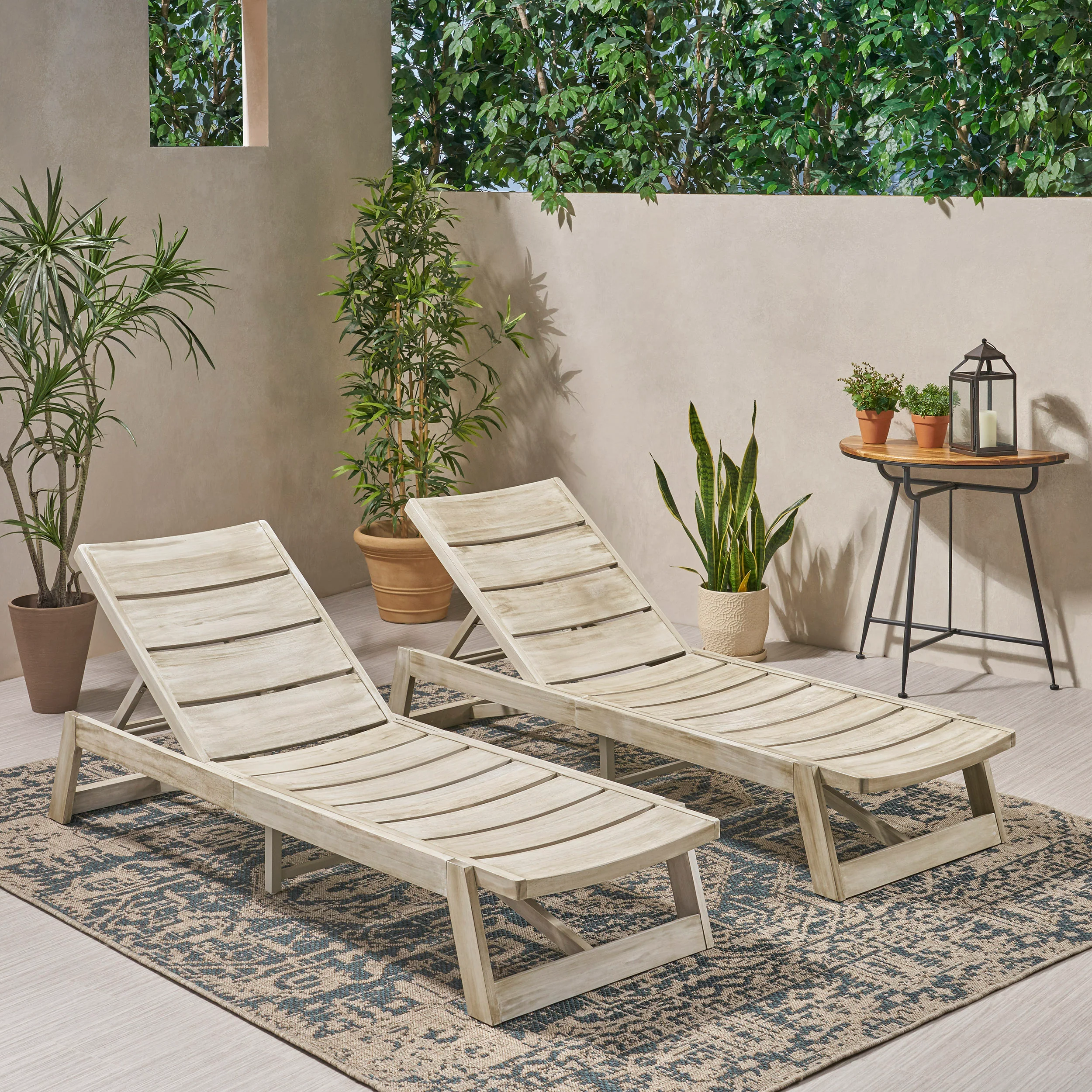 Adelaide Outdoor Wood and Iron Chaise Lounges (Set of 2) - furnishings