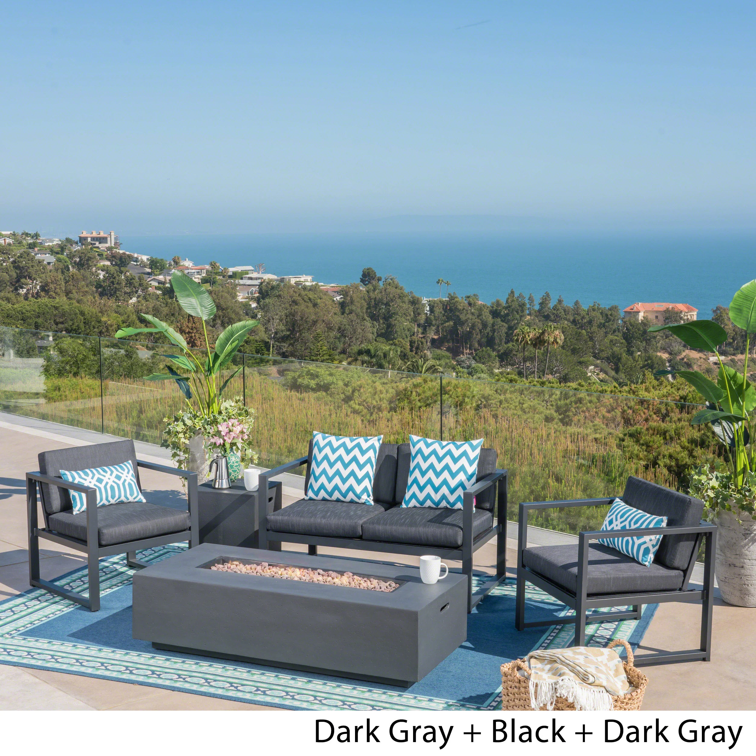 Nealie Outdoor 4-Seater Aluminum Chat Set with Fire Pit and Tank Holder - furnishings