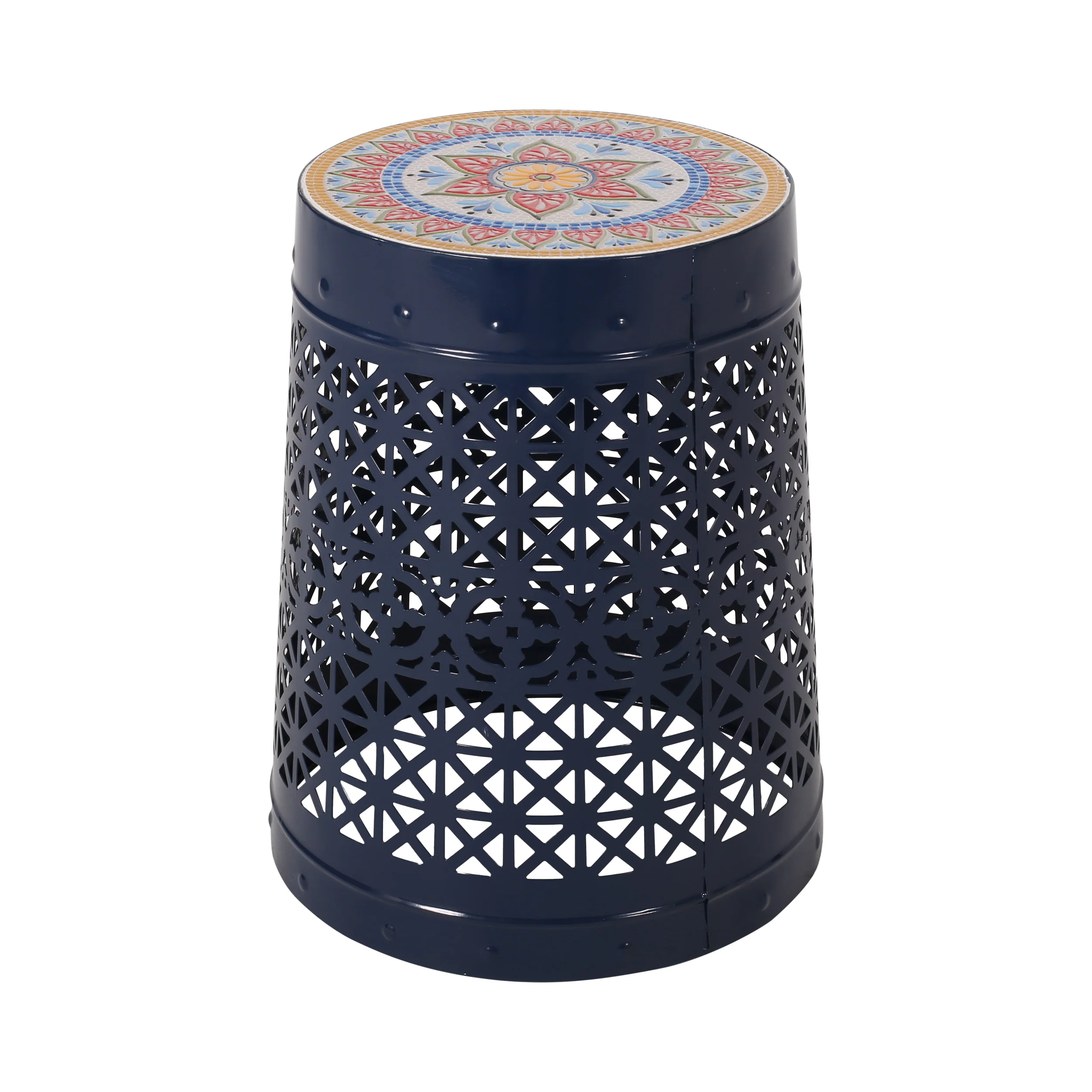 Khalief Outdoor Lace Cut Side Table with Tile Top - furnishings