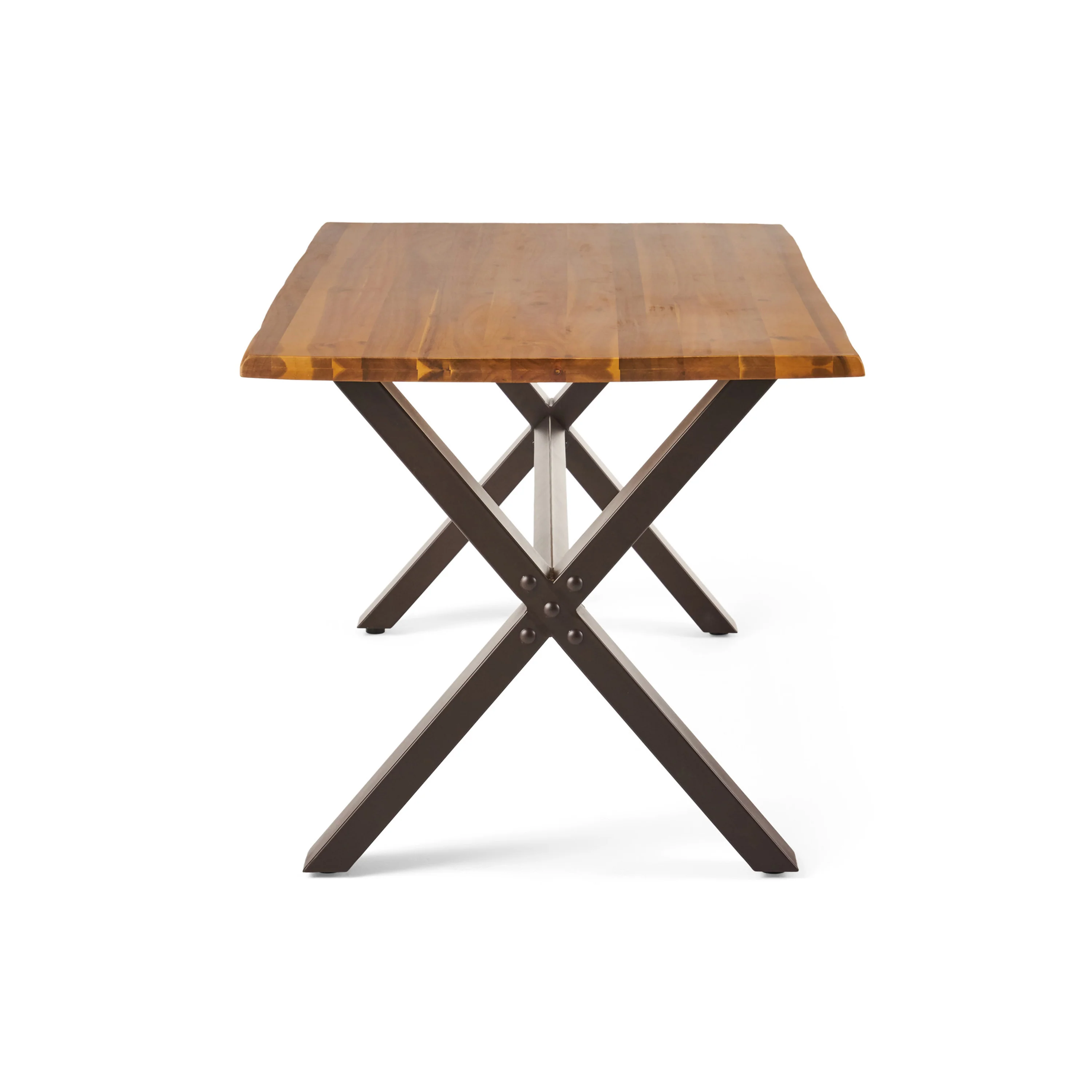 Sanil Outdoor Acacia Wood and Iron Dining Table, Teak, Rustic Metal - furnishings