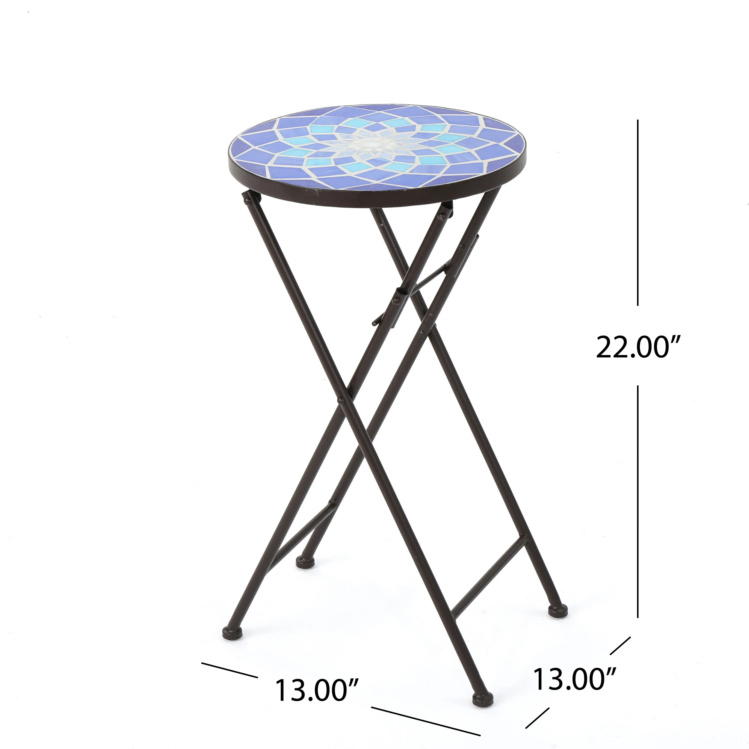 Arwen Outdoor Blue and White Glass Side Table with Iron Frame - furnishings