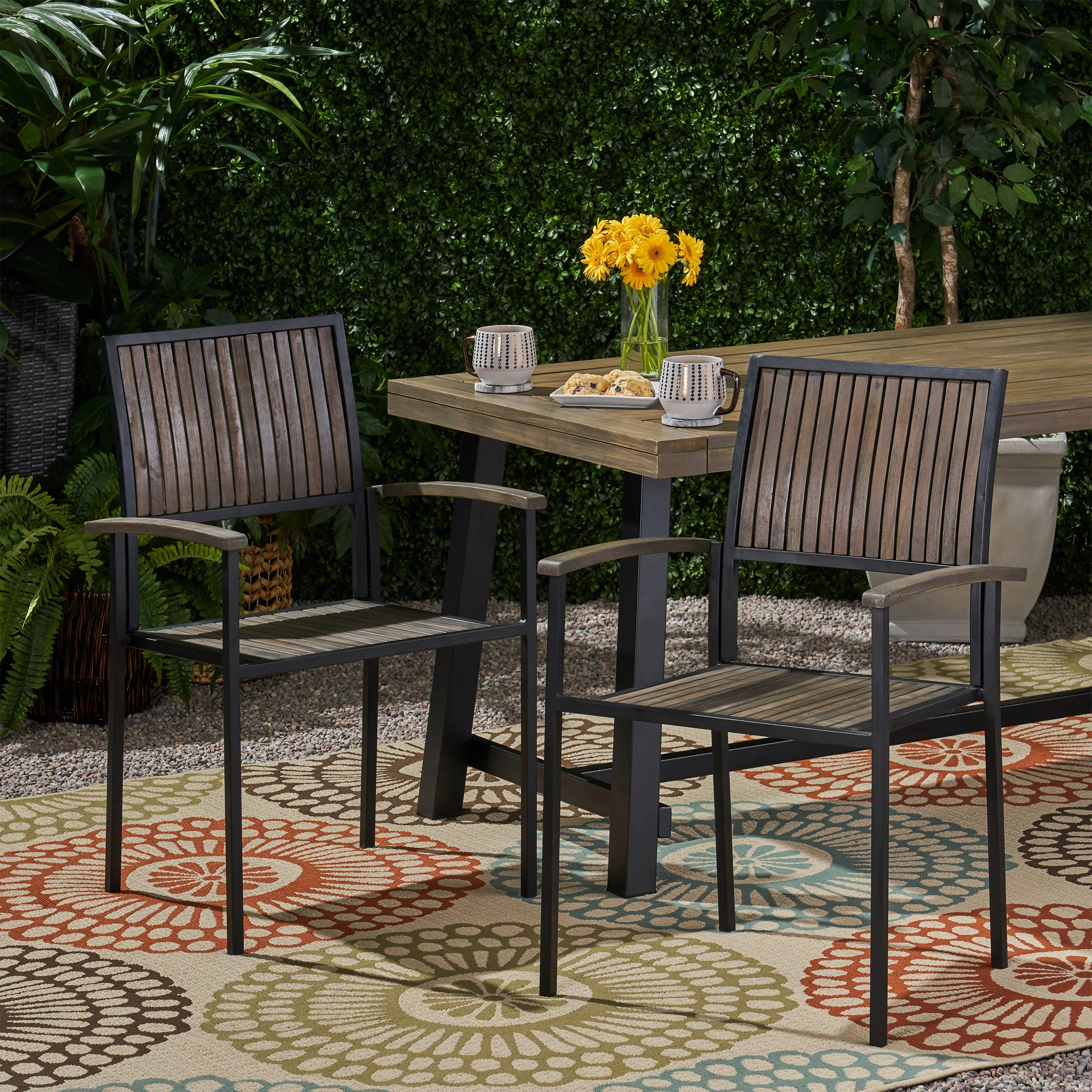 Owen Outdoor Wood and Iron Dining Chair (Set of 2) - furnishings