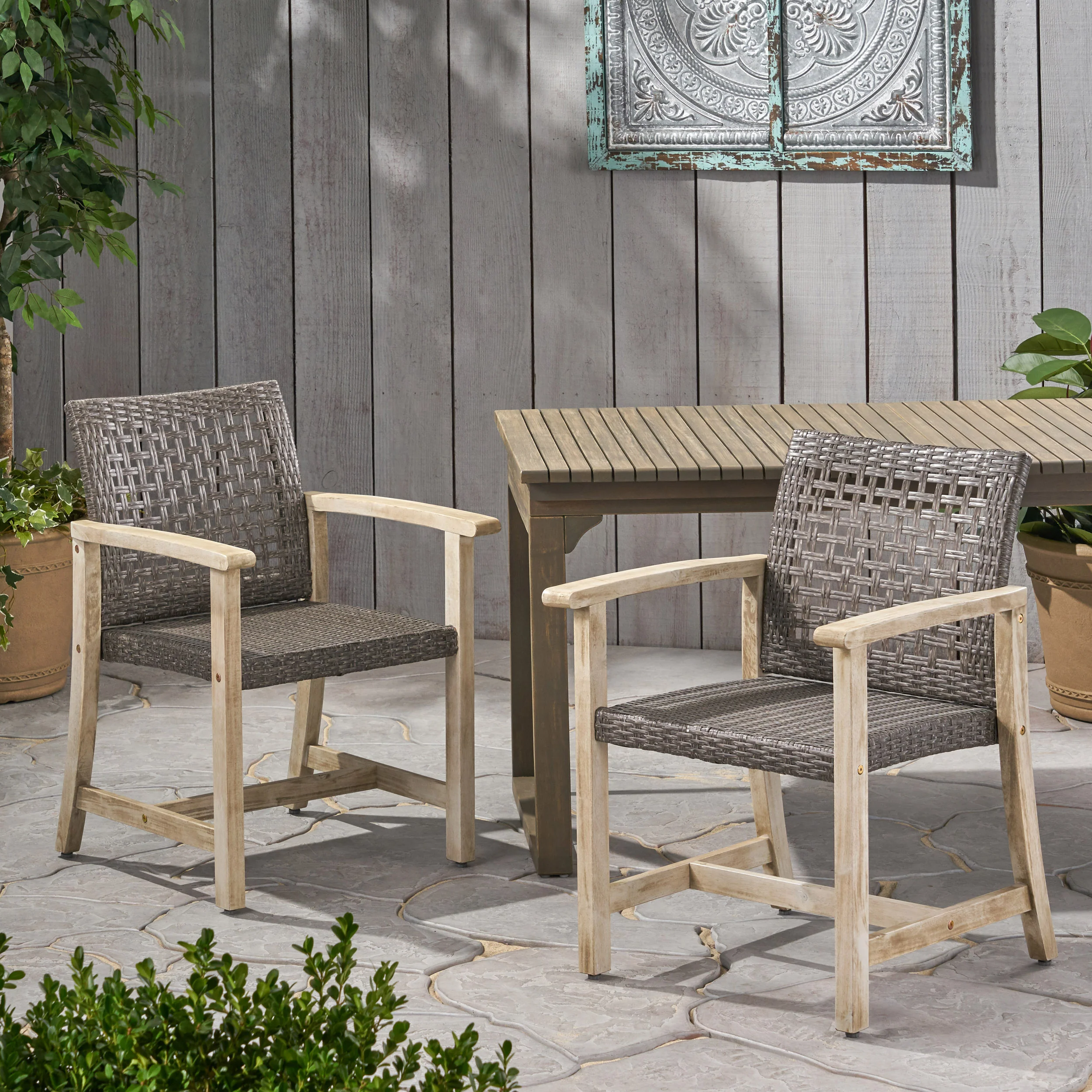 Alyssa Outdoor Acacia Wood and Wicker Dining Chair (Set of 2) - furnishings