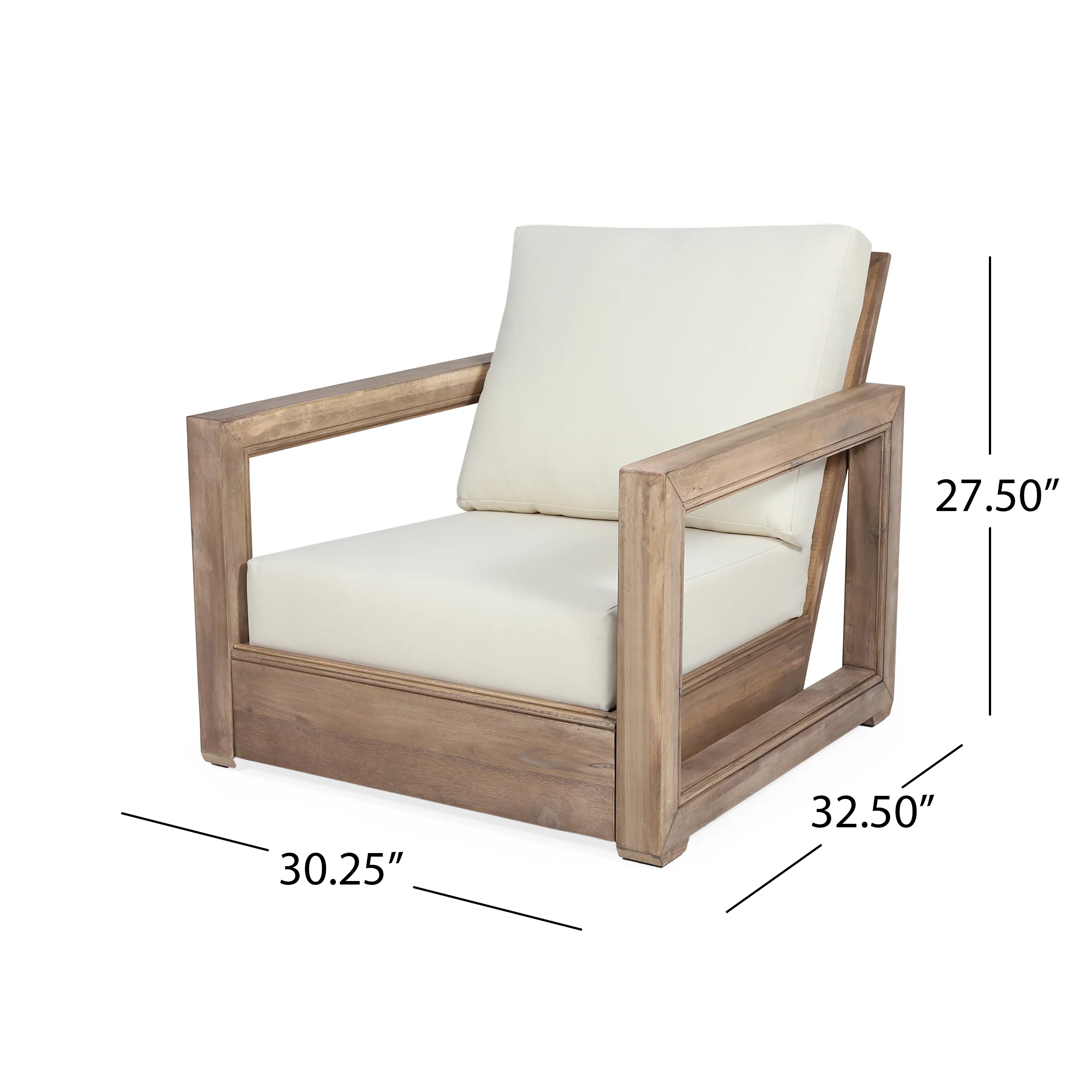 Andrae Outdoor Acacia Wood Club Chair with Cushion, Brown and Beige - furnishings