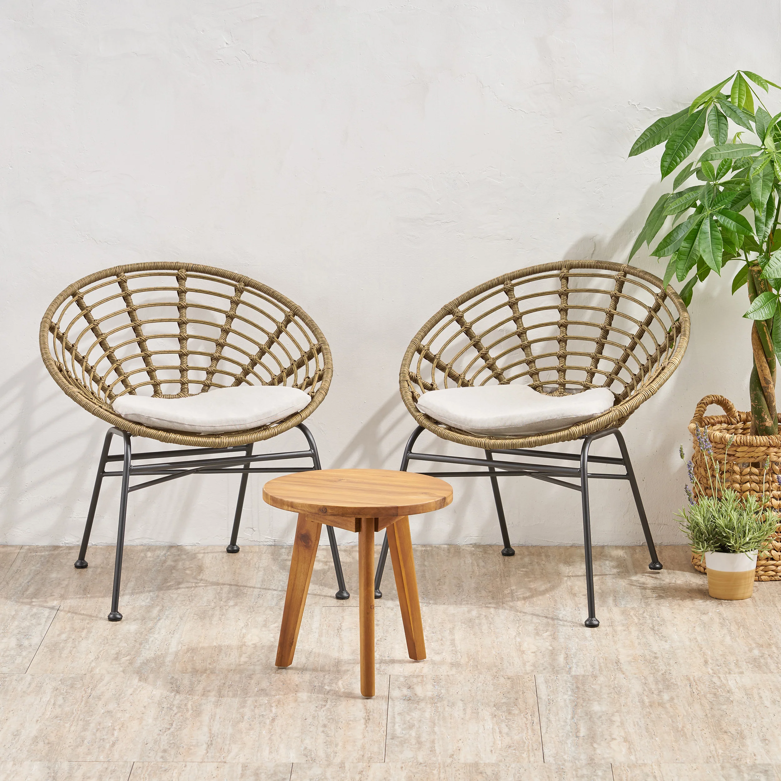 Mignon Outdoor 2 Seater Acacia Wood Chat Set - furnishings