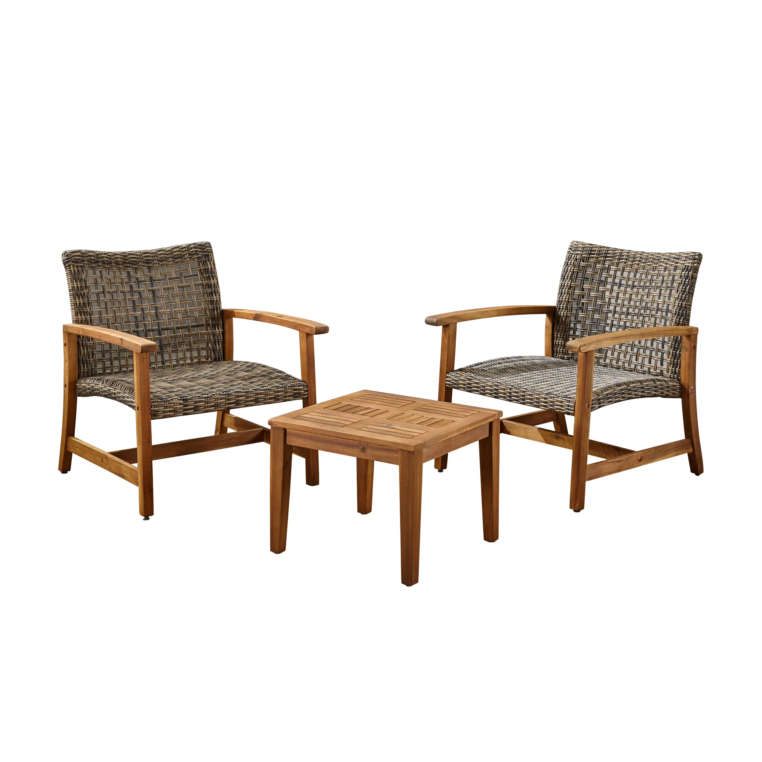 Alyssa Outdoor 3 Piece Wood and Wicker Club Chairs and Side Table Set - furnishings
