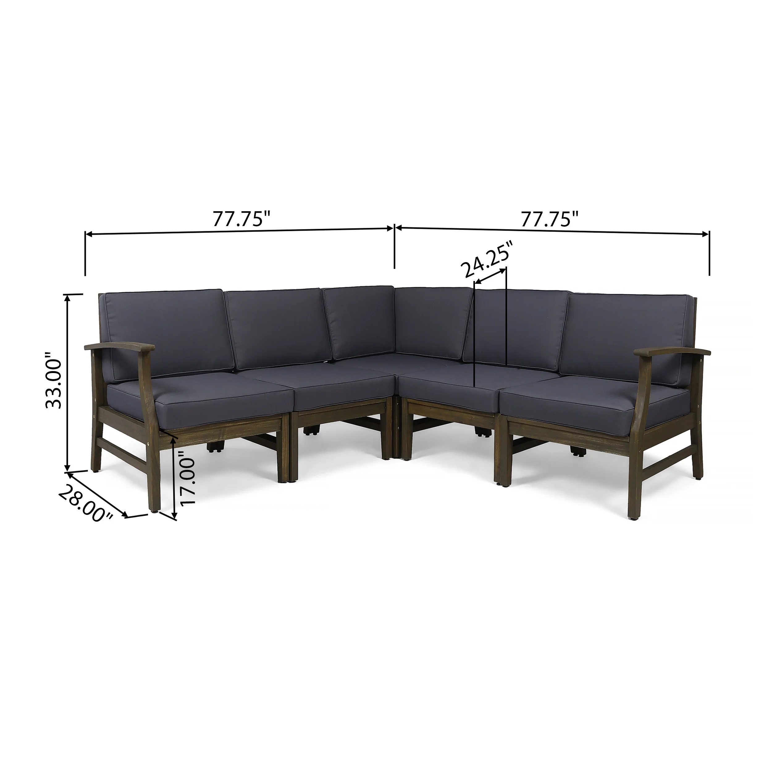 Capri Outdoor 5 Piece Acacia Wood Sectional Sofa Set - furnishings