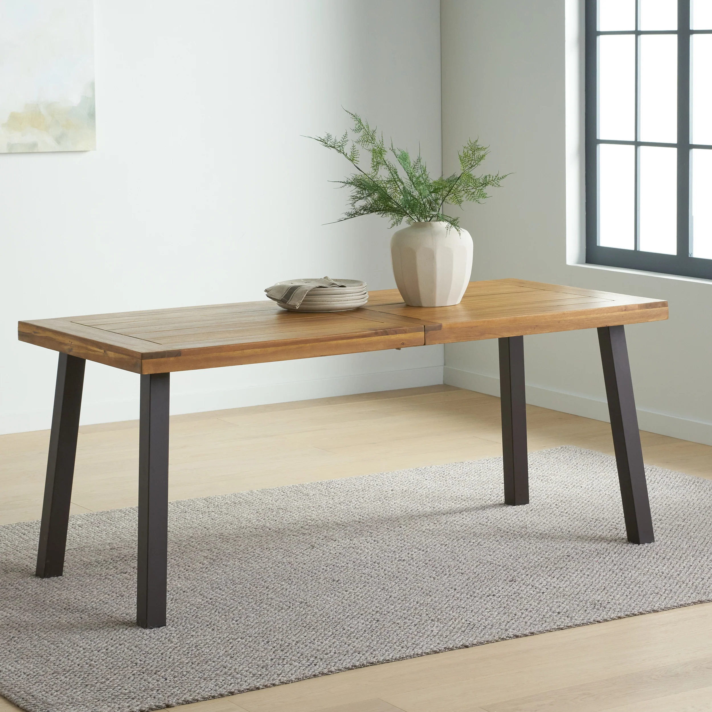 Chitwood Indoor Modern Industrial Acacia Wood Dining Table, Natural and Rustic Metal - furnishings