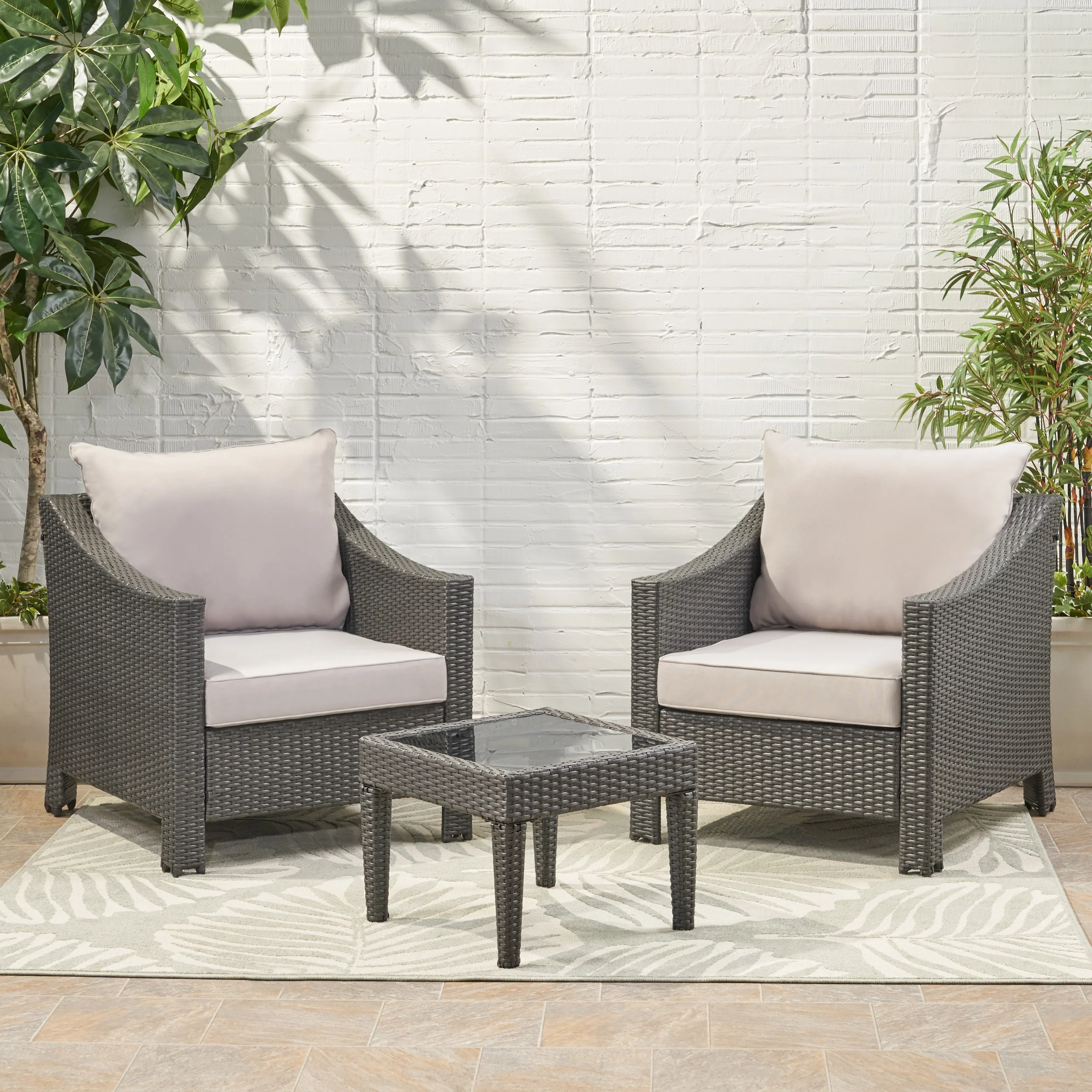 Antibes Outdoor 3pc Grey Polyethylene Chat Set - furnishings