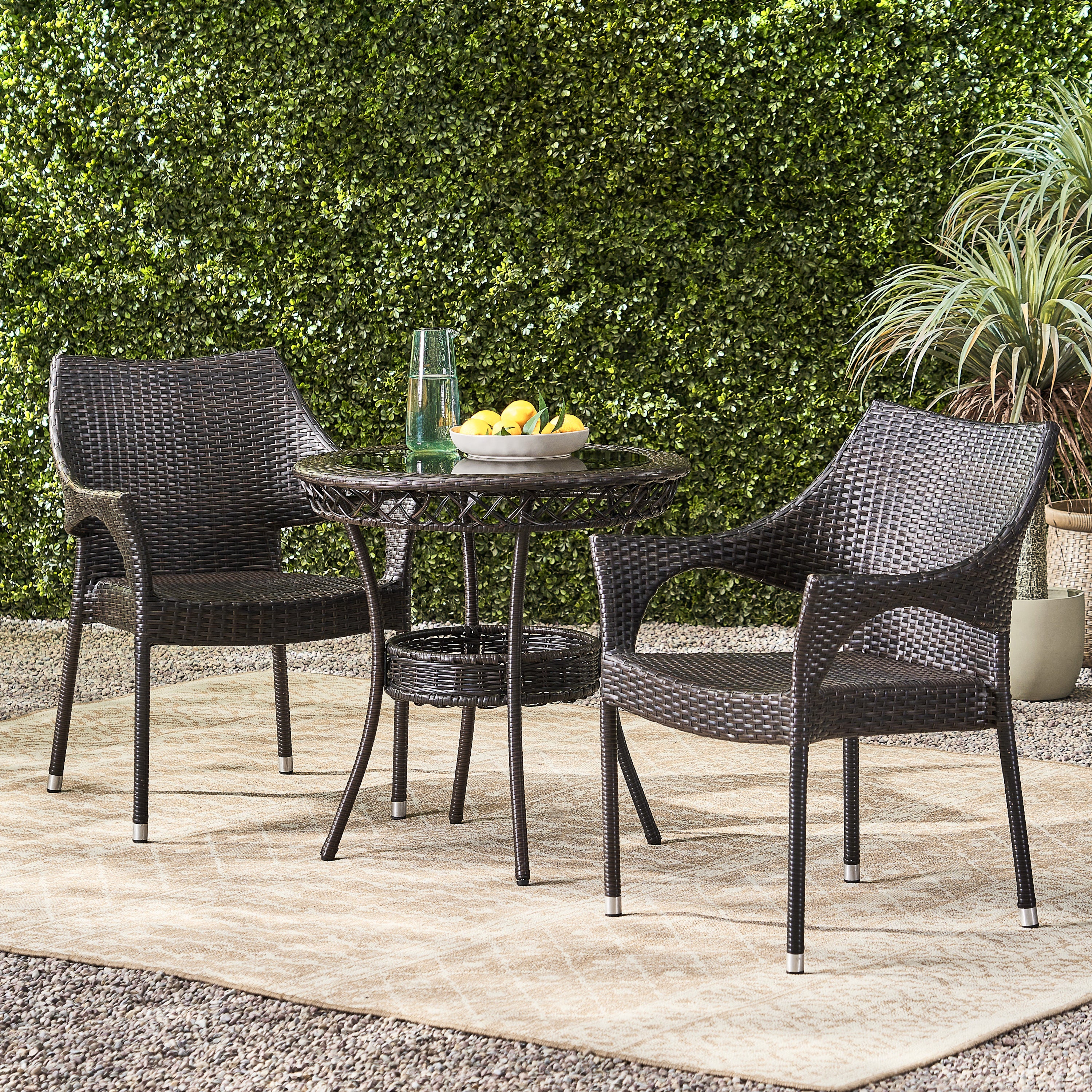 Del Mar Outdoor 3pc Multibrown Wicker Bistro Set - furnishings