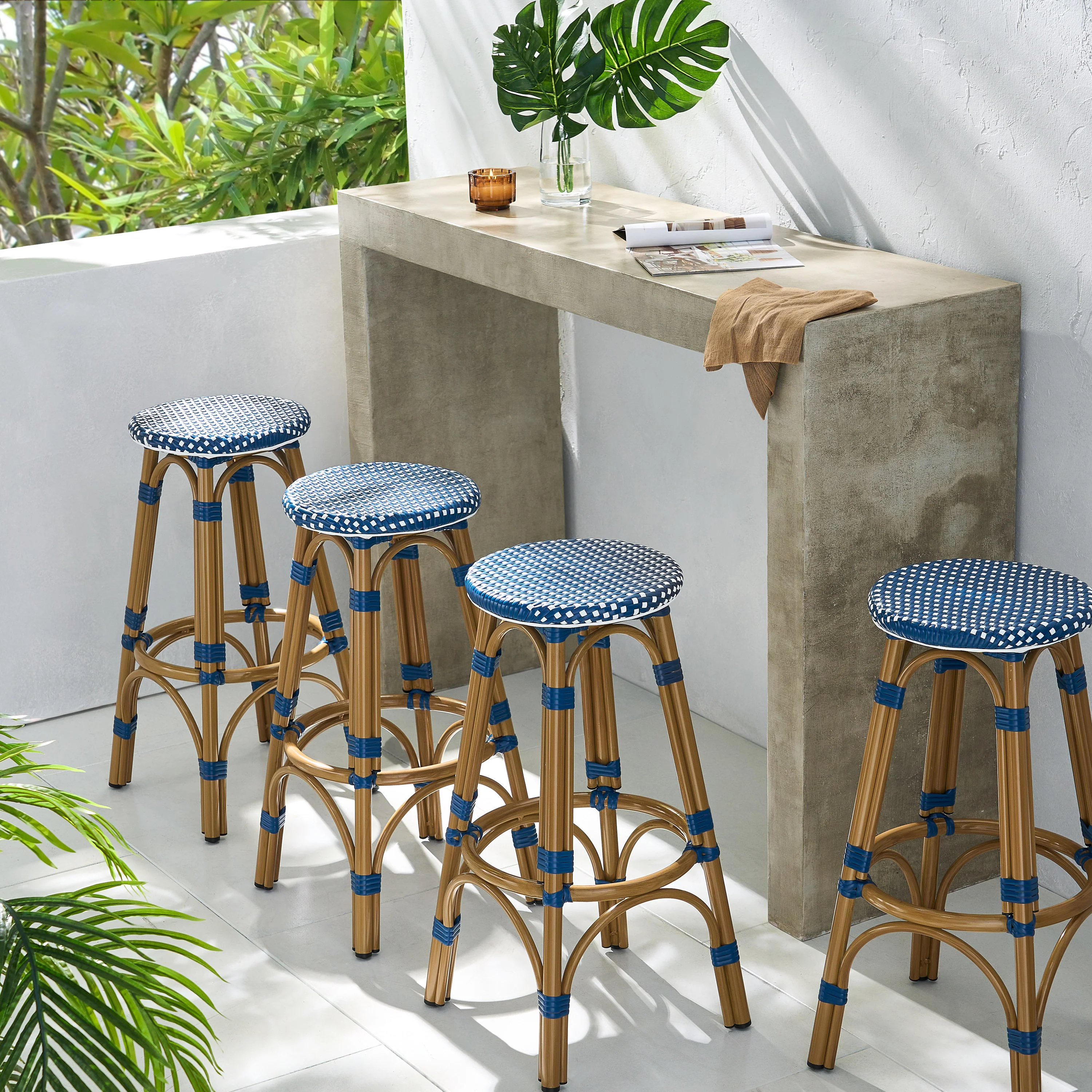 Dohney Outdoor French Aluminum 29.5 Inch Barstools, Set of 4 - furnishings
