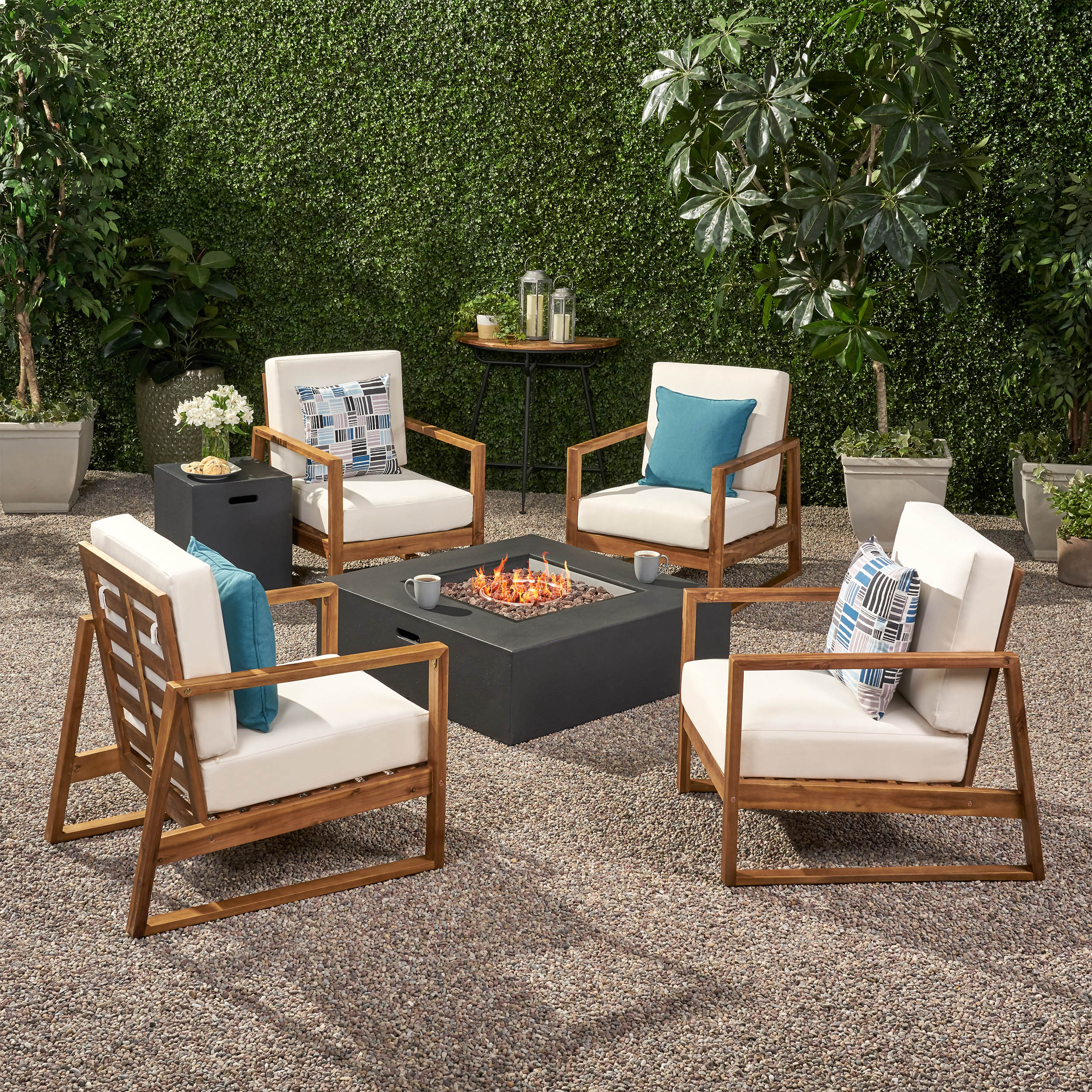 Marlee Outdoor 4 Seater Chat Set with Fire Pit - furnishings