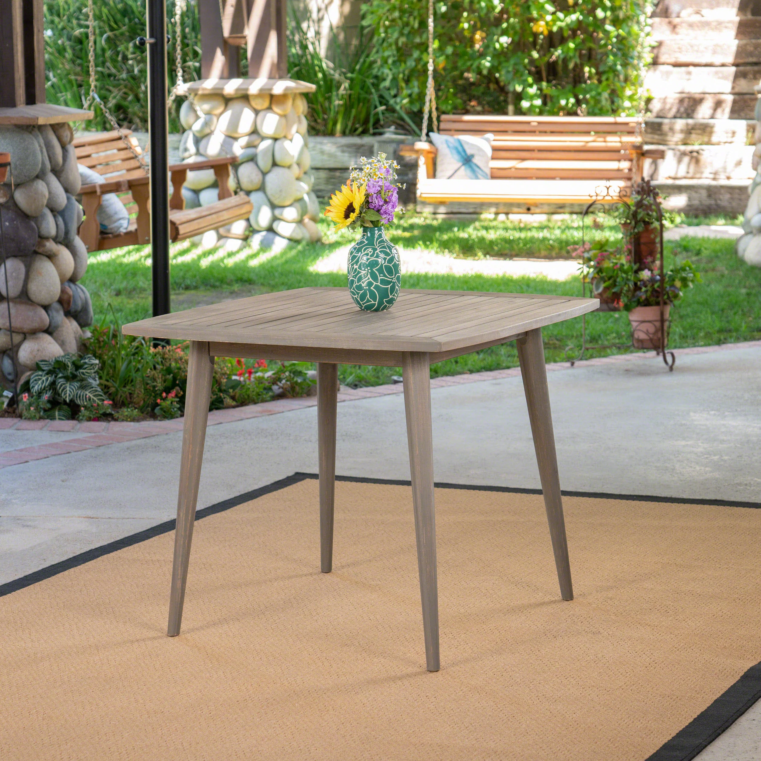 Stanford Outdoor Square Acacia Wood Dining Table with Straight Legs - furnishings