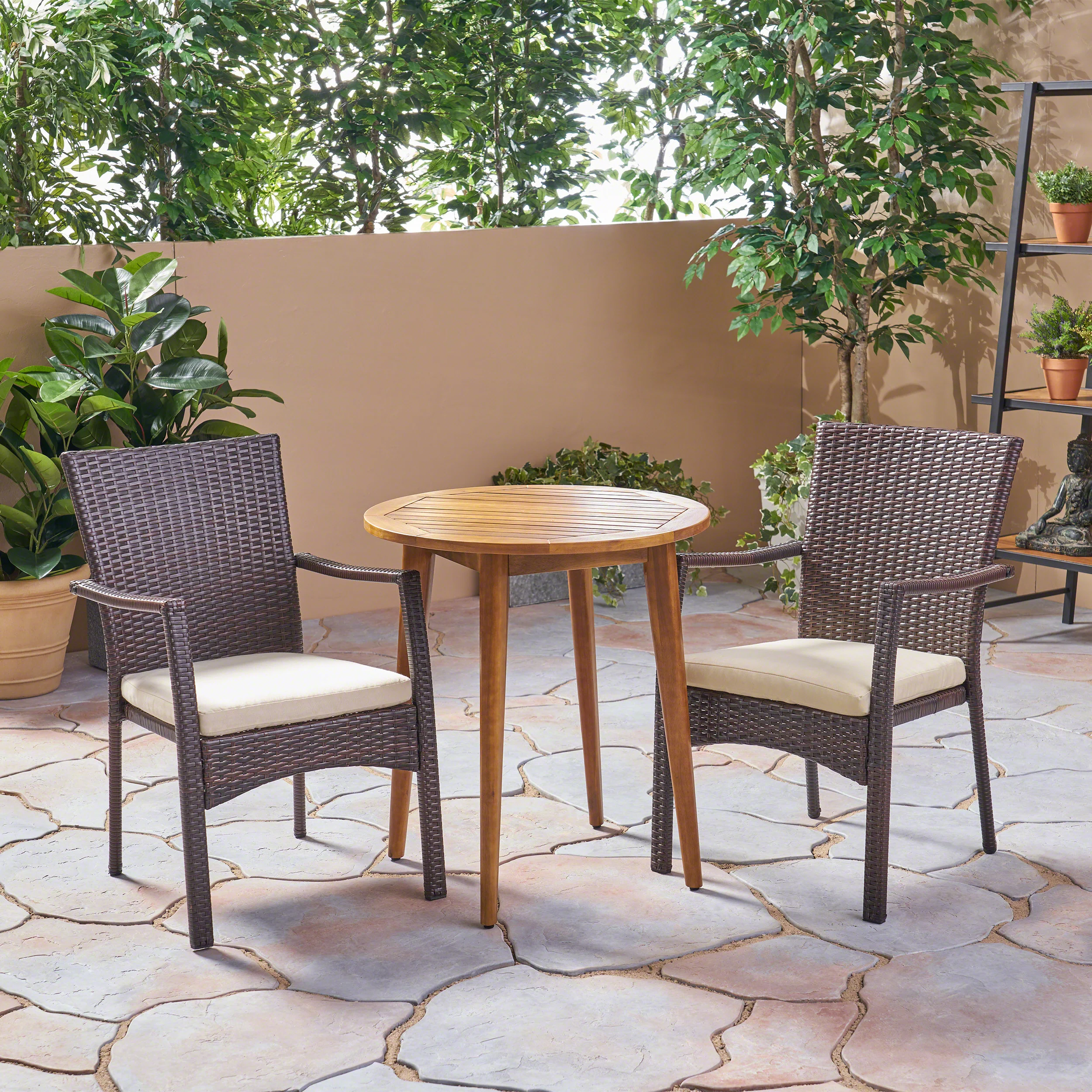 Babb Outdoor 3 Piece Wood  and Wicker Bistro Set - furnishings