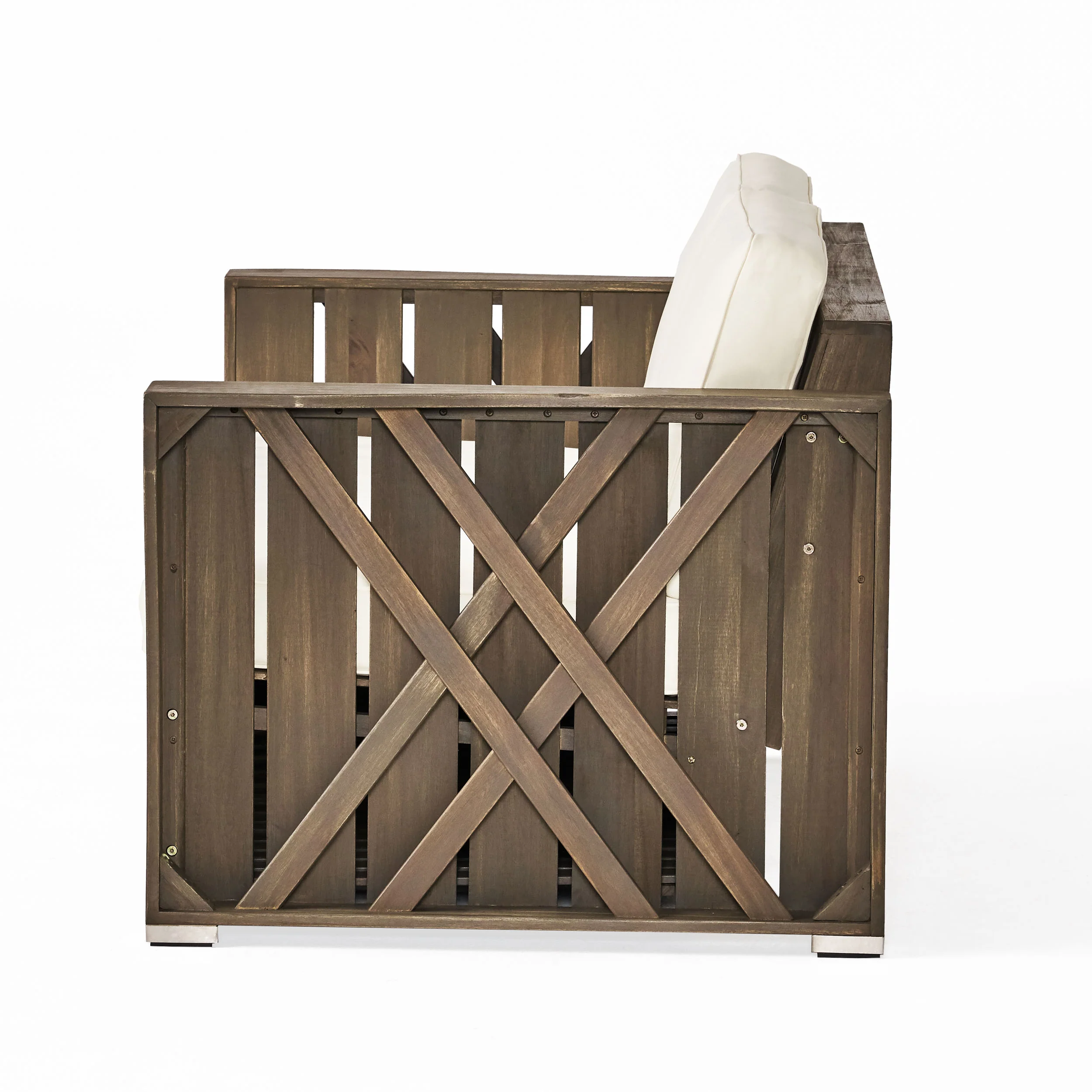 Edward Outdoor Acacia Wood Loveseat and Coffee Table Set with Cushions - furnishings
