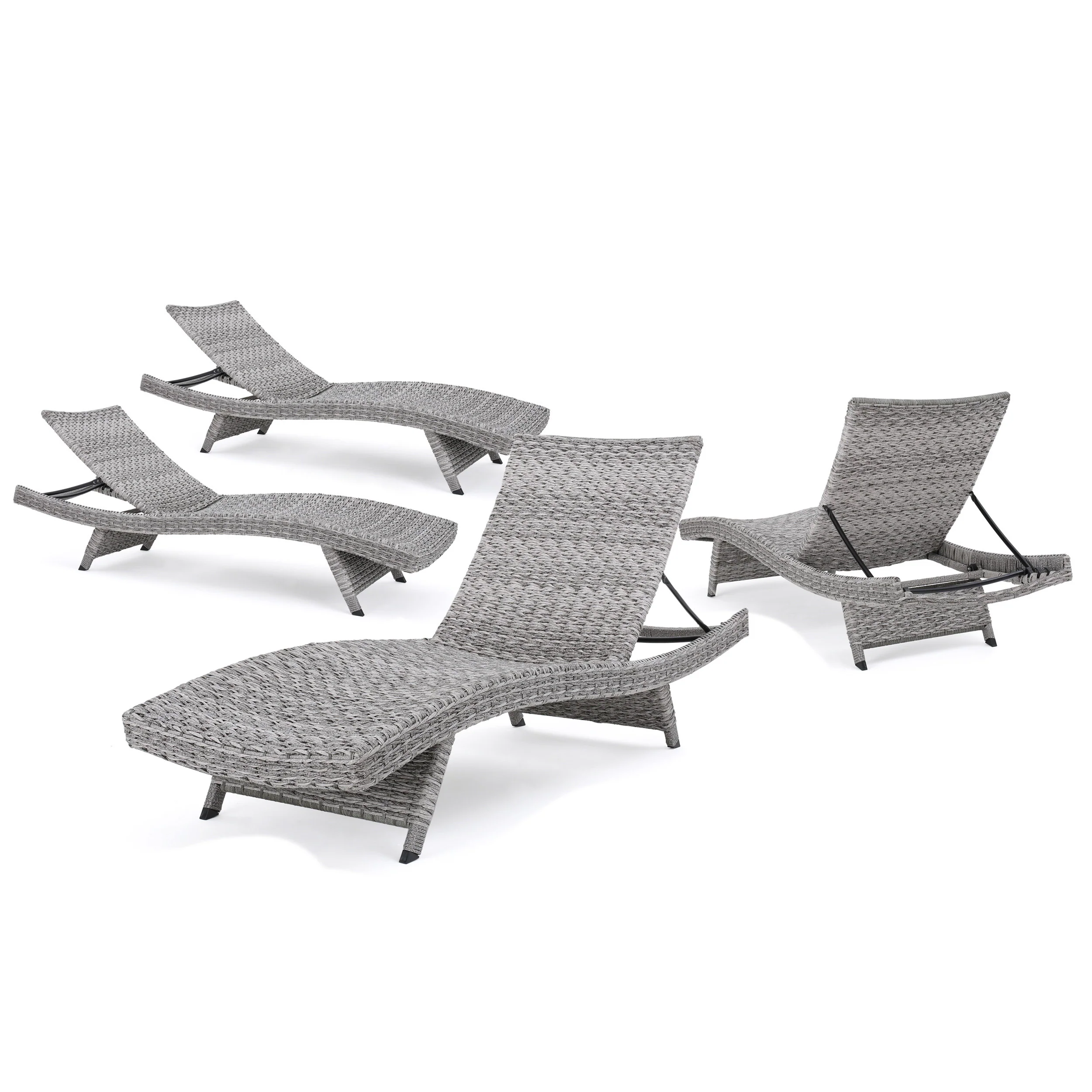 Isle Of Palms Outdoor Grey Wicker Adjustable Back Chaise Lounges - furnishings