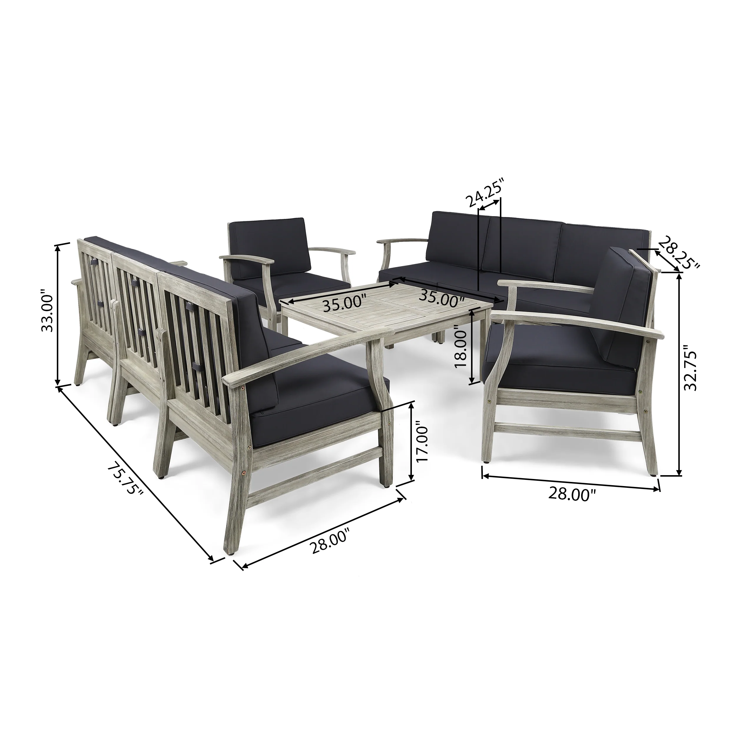 Lorelei Outdoor 9 Piece Acacia Wood Sofa Conversational Set - furnishings