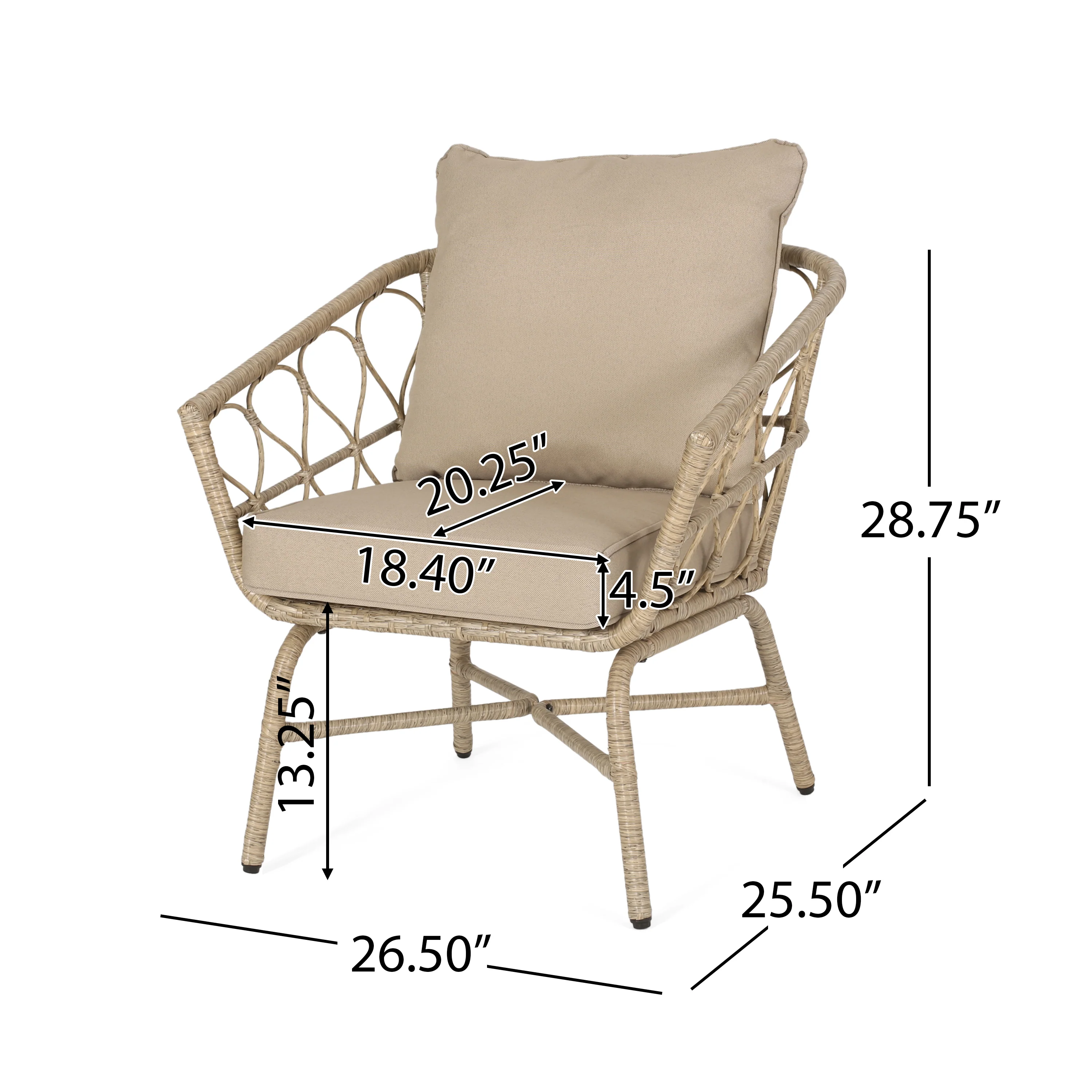 Colmar Outdoor Wicker Club Chairs with Cushions, Set of 2, Light Brown and Beige - furnishings