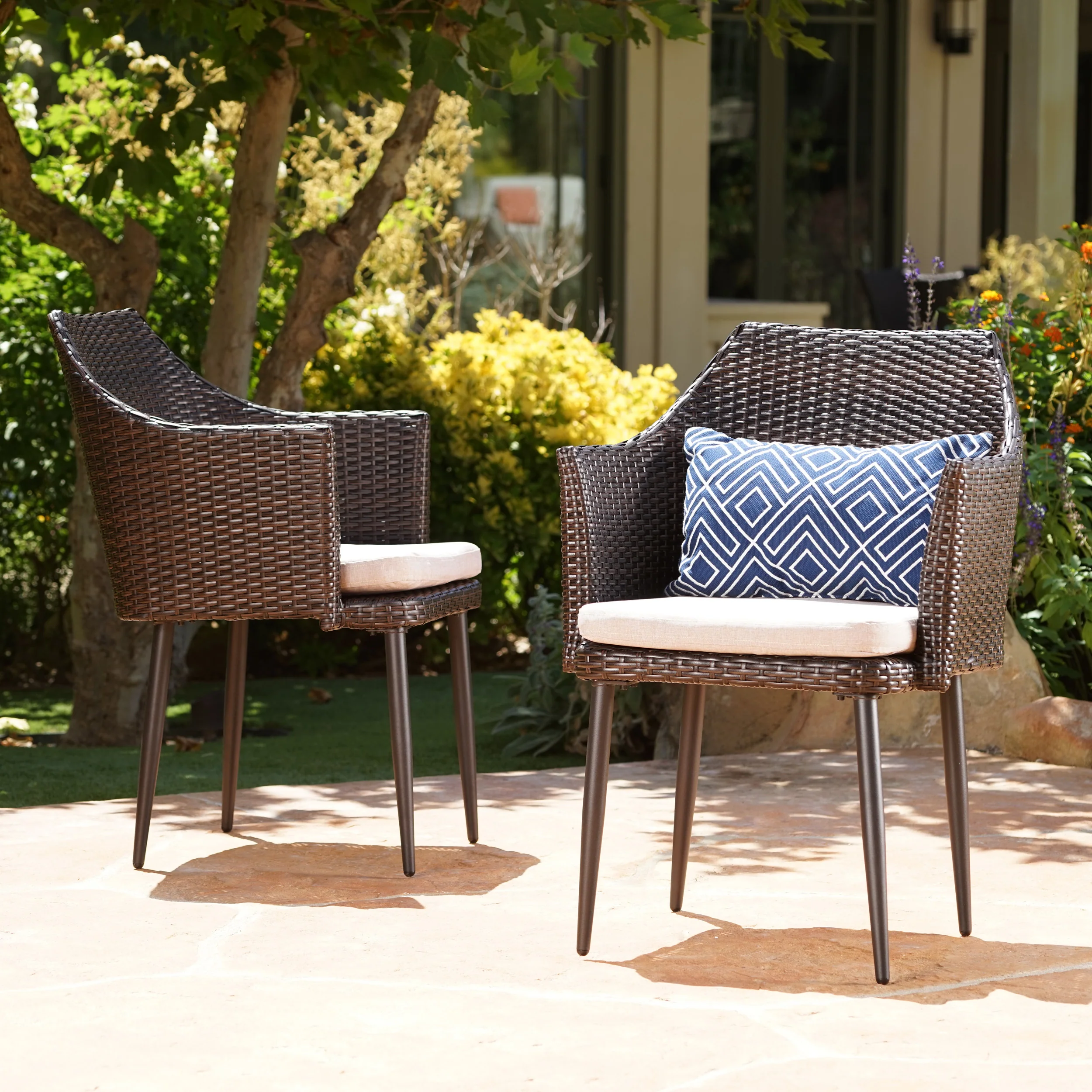 Ibiza Outdoor Wicker Dining Chairs with Water Resistant Cushion (Set of 2) - furnishings
