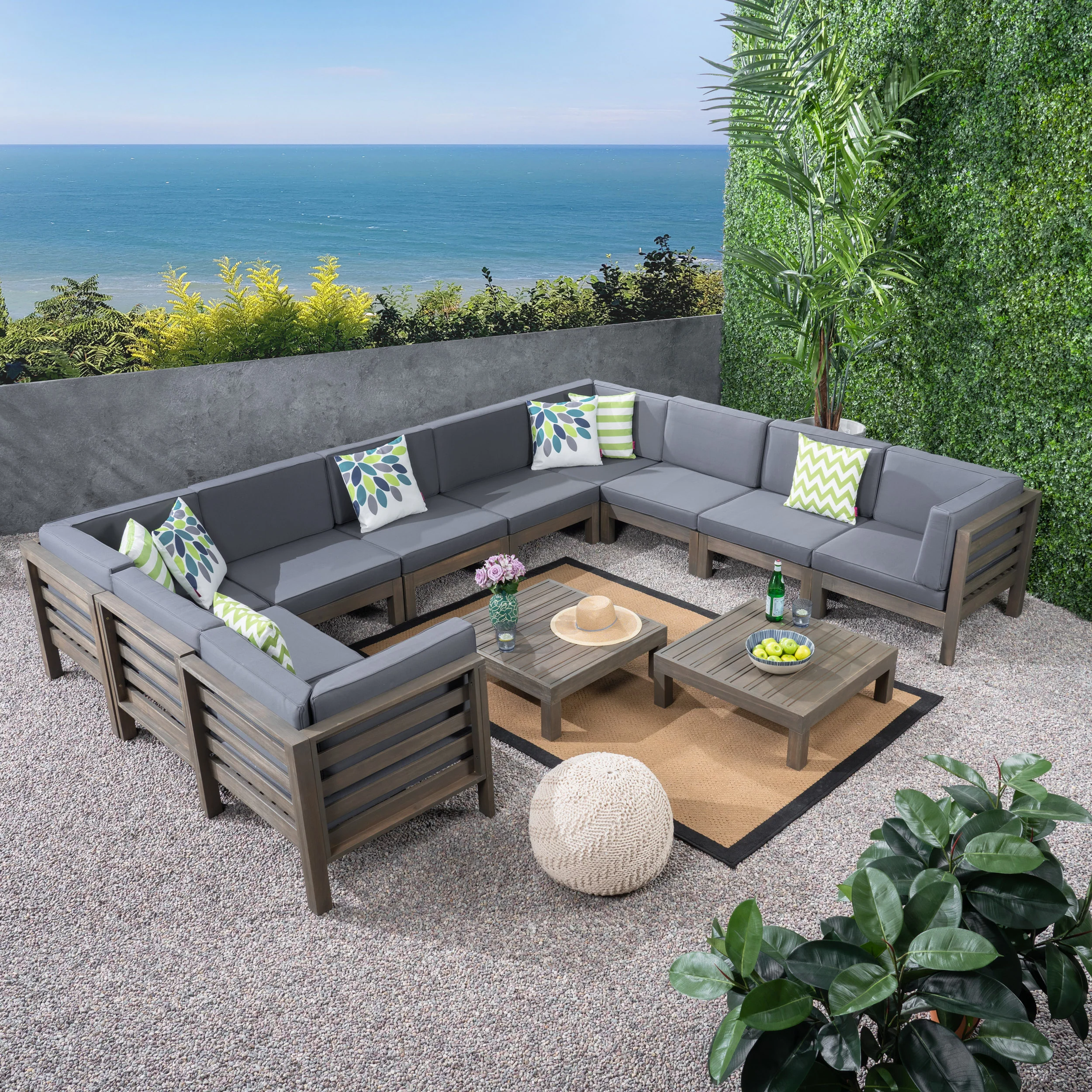 Ravello Outdoor U-Shaped Sectional Sofa Set with Coffee Tables - furnishings