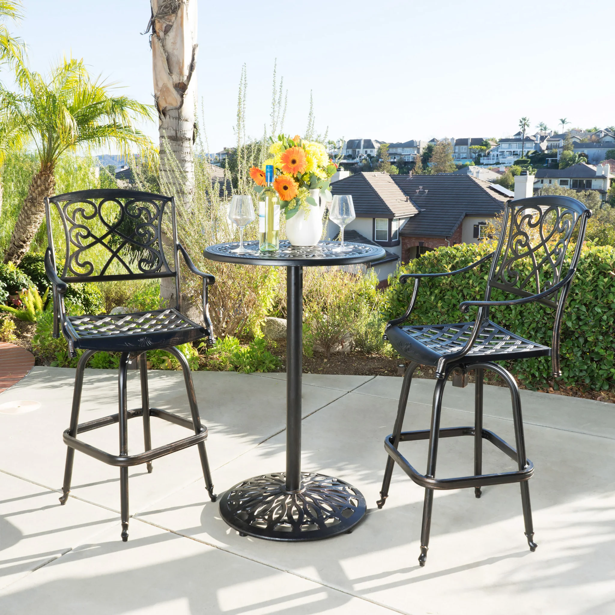 Paris Outdoor 3pc Copper Cast Aluminum Bistro Set - furnishings