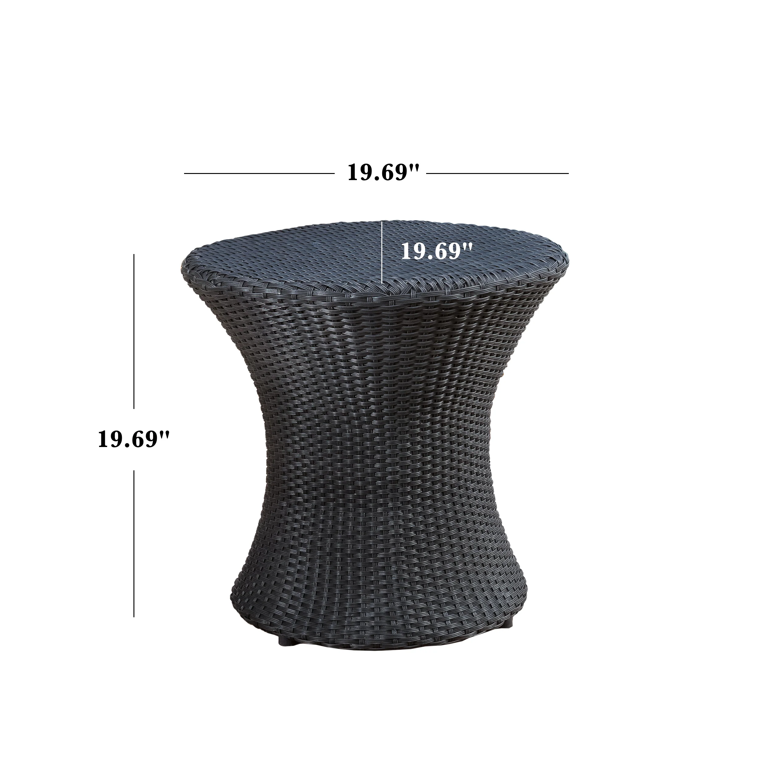 Lorenzo Modern Outdoor Black Wicker Hourglass Side Table - furnishings