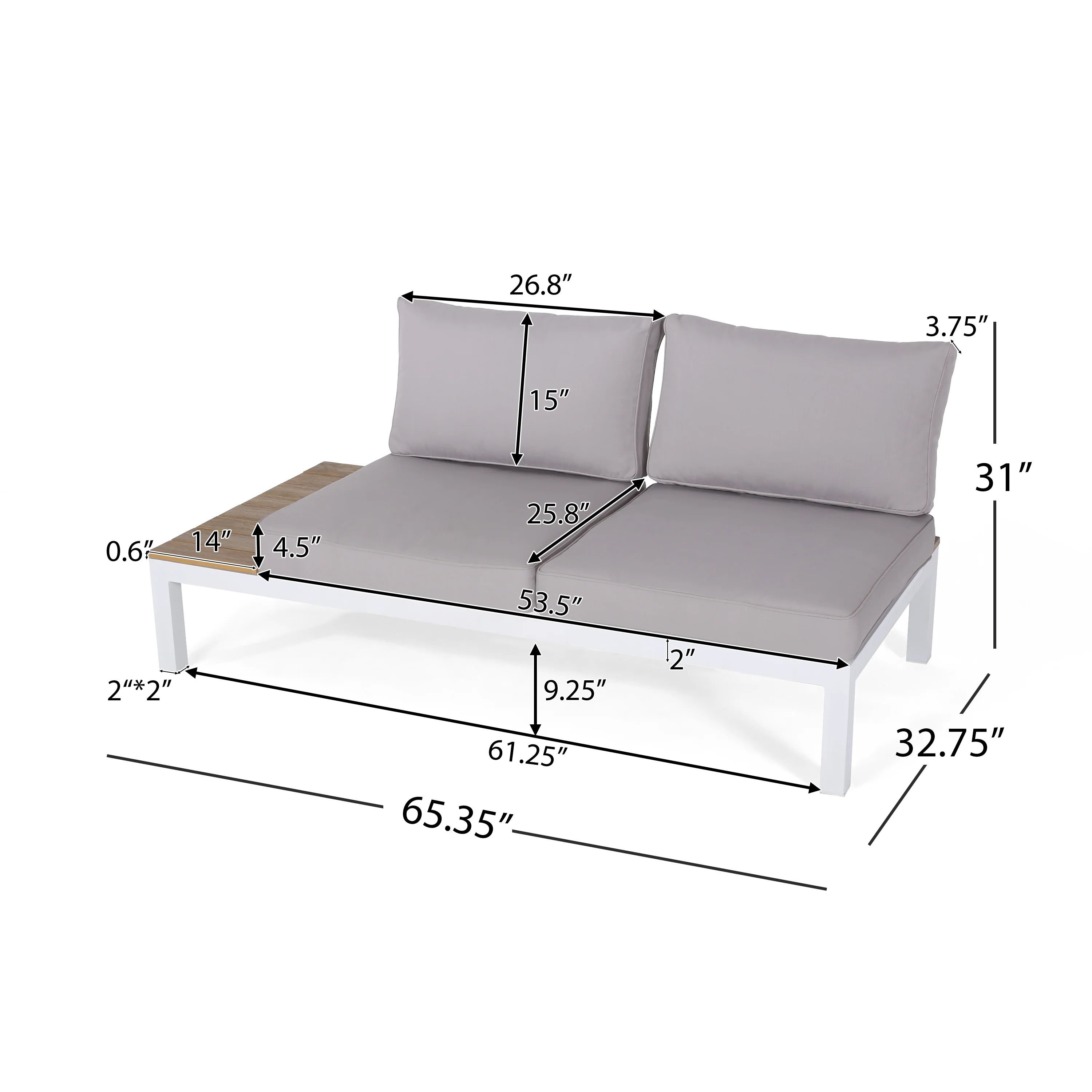 Blessen Outdoor Aluminum and Wood V-Shaped Sofa Set with Cushions - furnishings