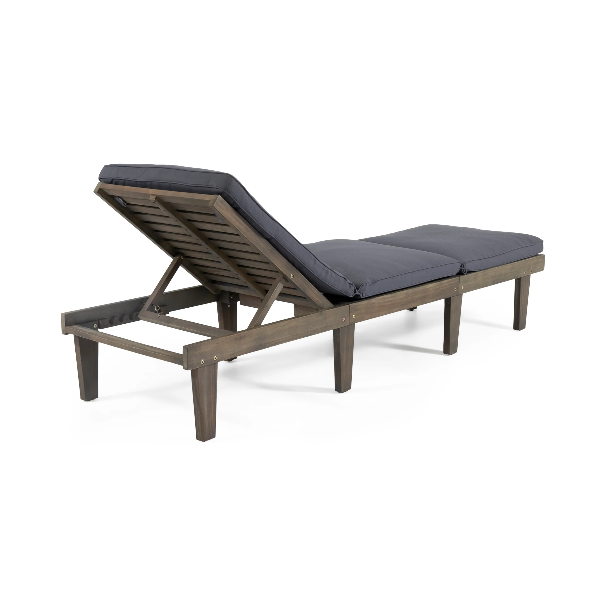 Alisa Outdoor Acacia Wood Chaise Lounge with Cushion, Gray and Dark Gray - furnishings