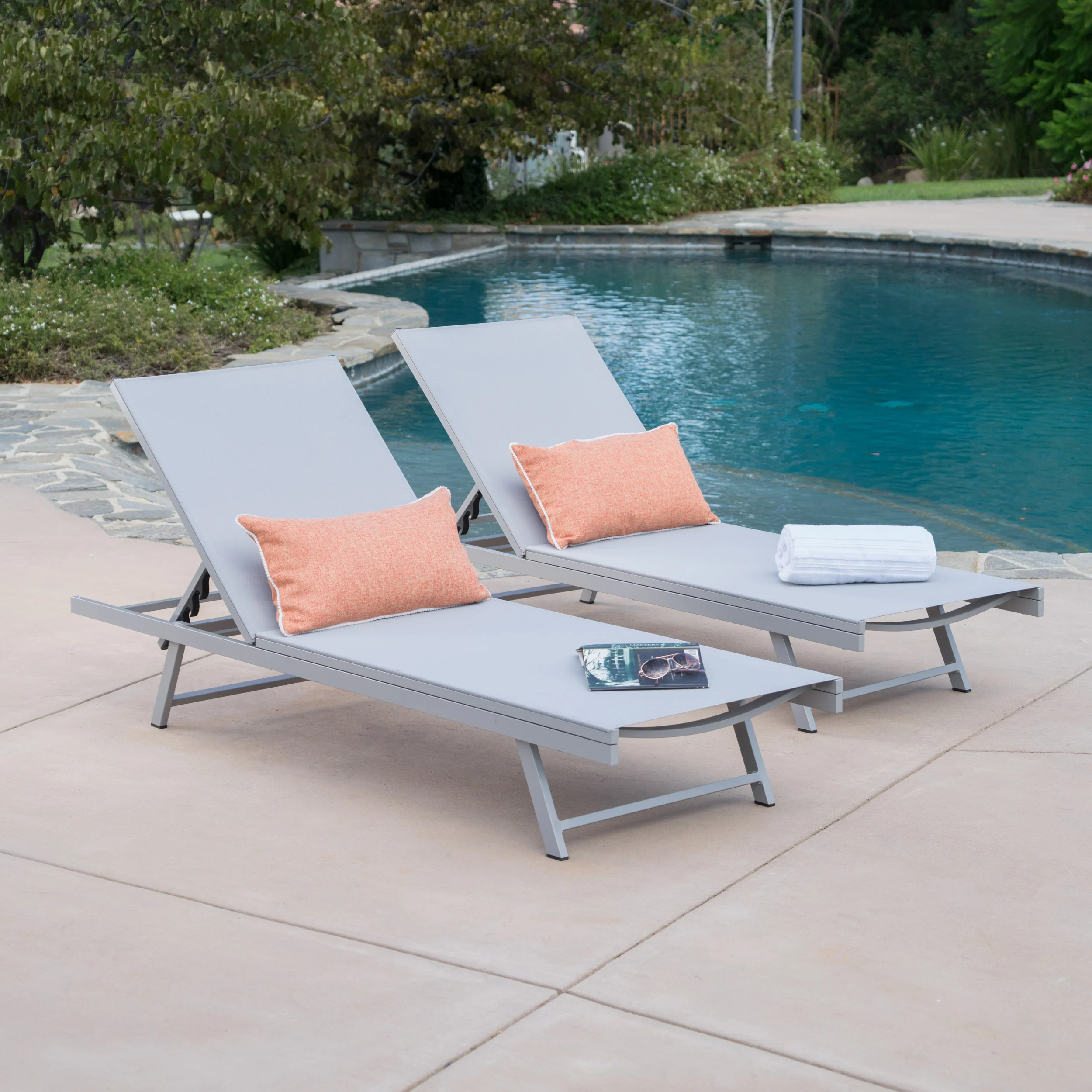 Holm Outdoor Gray Mesh Chaise Lounge with Aluminum Frame - furnishings