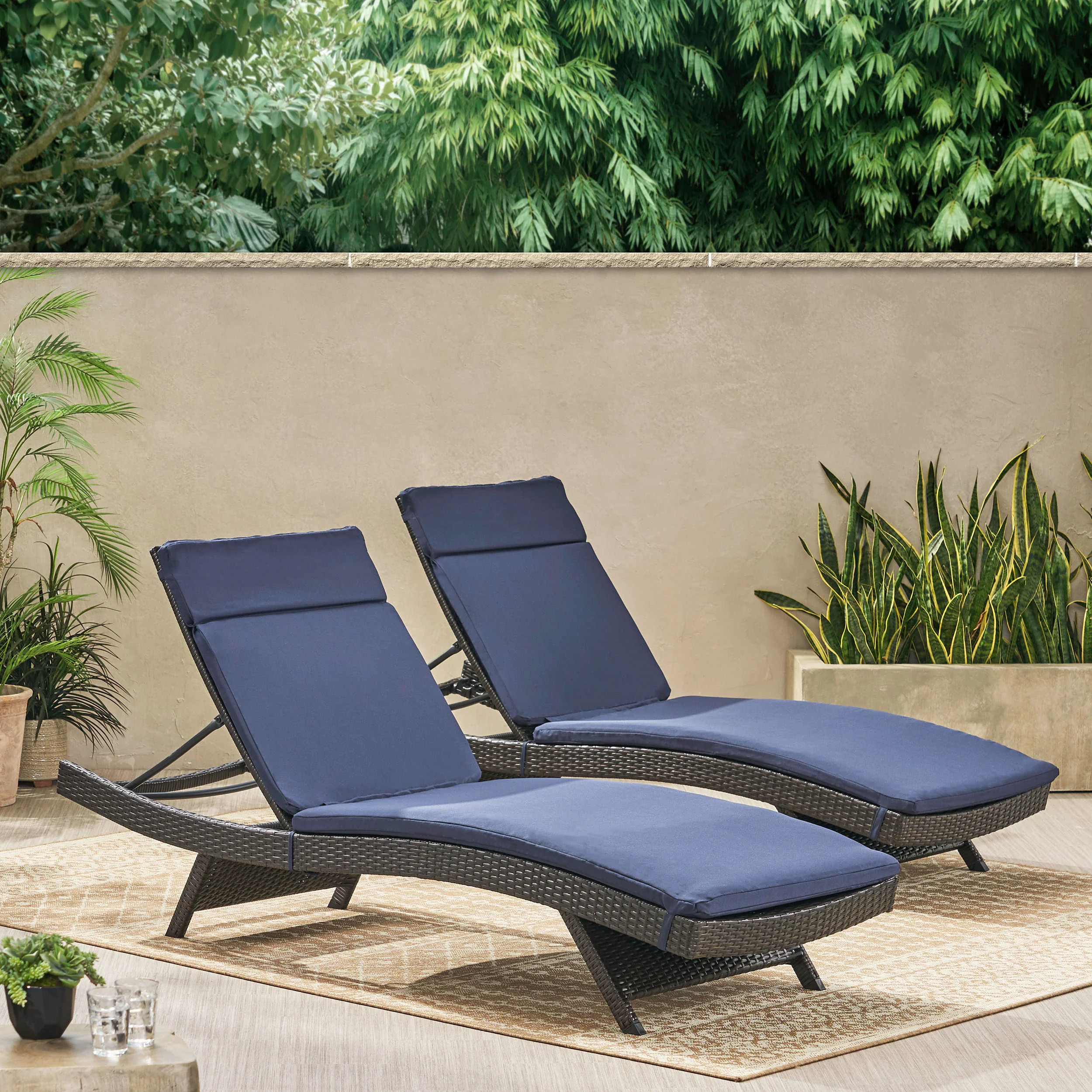 Lakeport Outdoor Adjustable Chaise Lounge Chairs w/ Cushions (set of 2) - furnishings