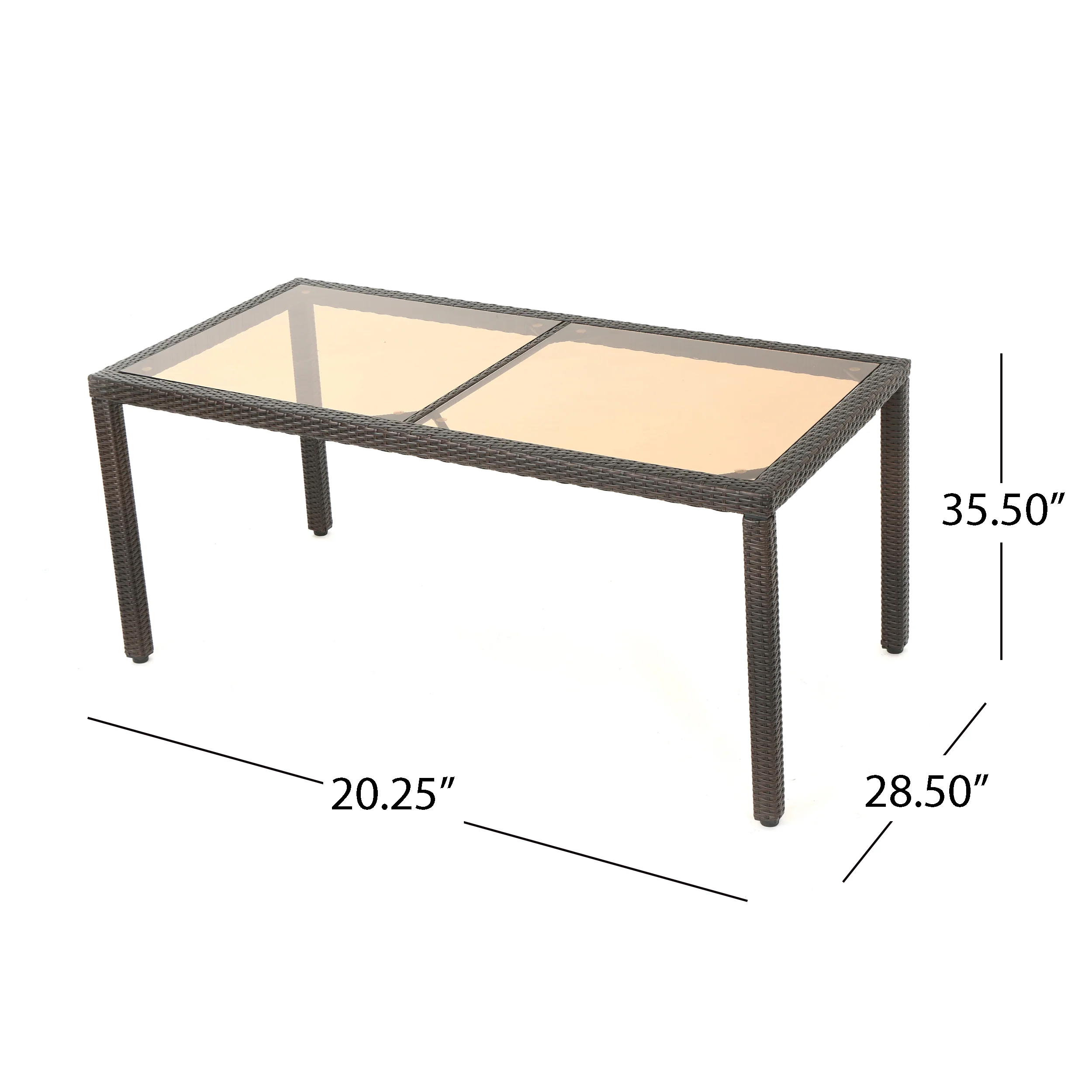 San Simeon Outdoor Wicker Rectangular Dining Table with Tempered Glass Top - furnishings