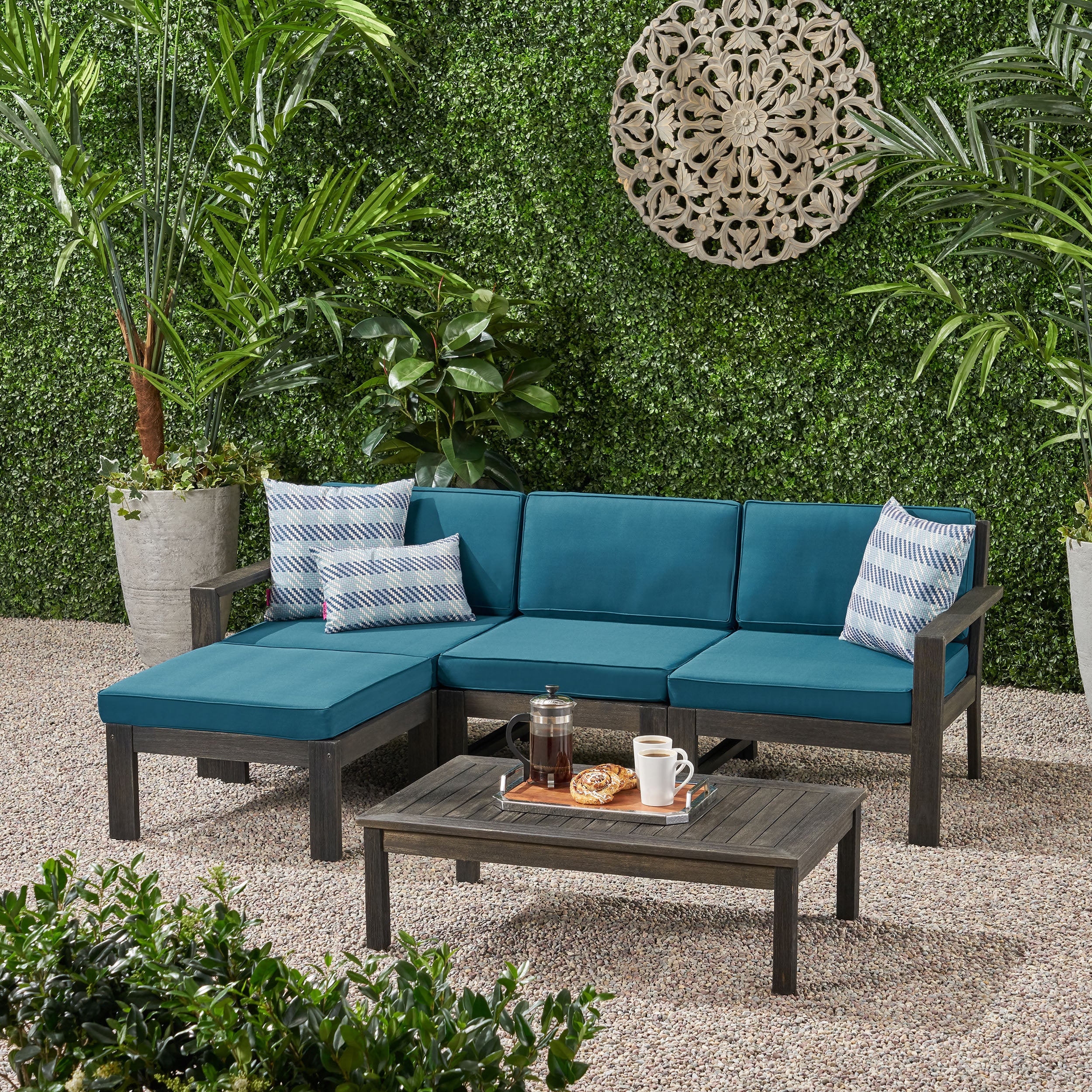 Makayla Ana Outdoor 3 Seater Acacia Wood Sofa Sectional with Cushions - furnishings