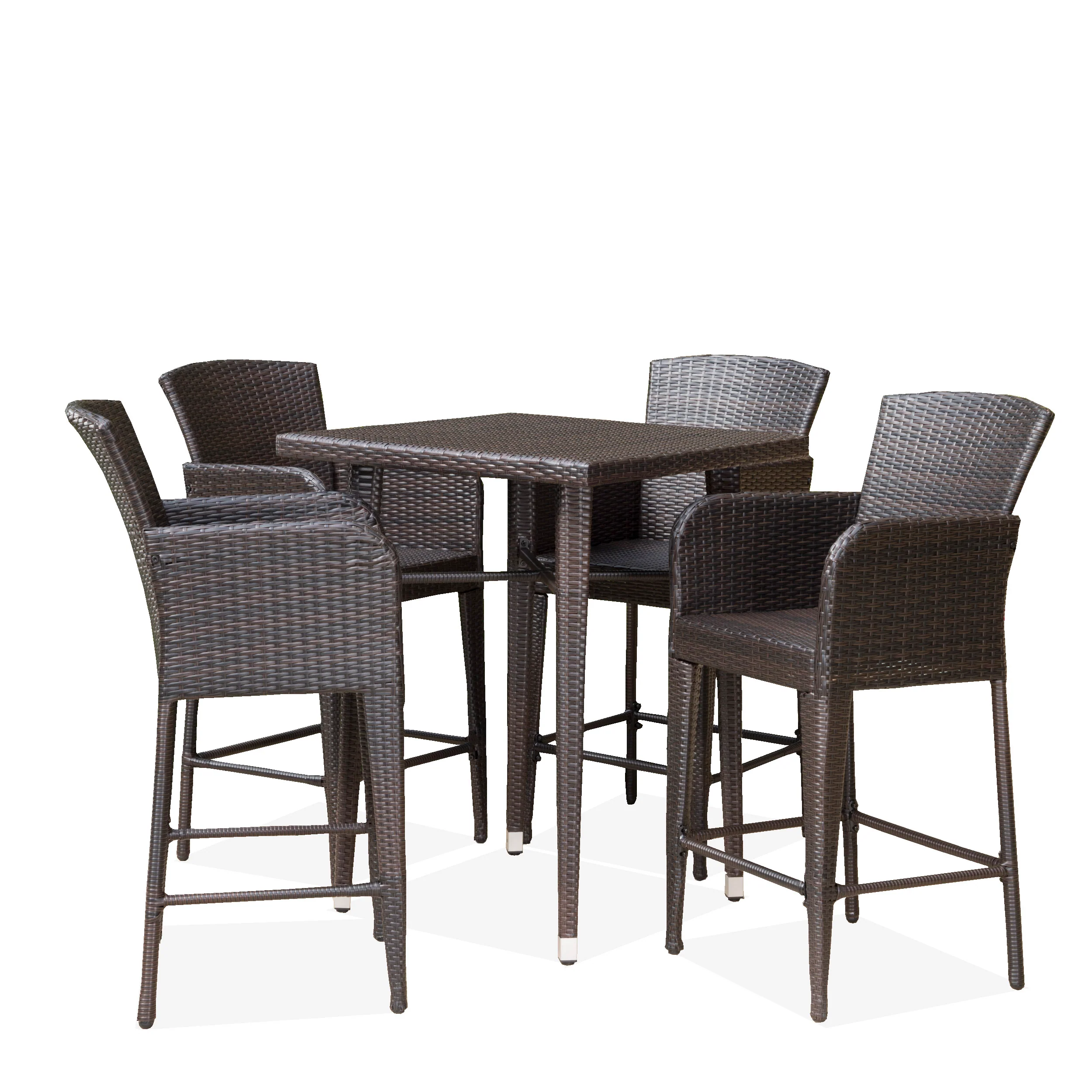 Landan Outdoor 5 Piece Multi-brown Wicker Square Bar Table Set - furnishings