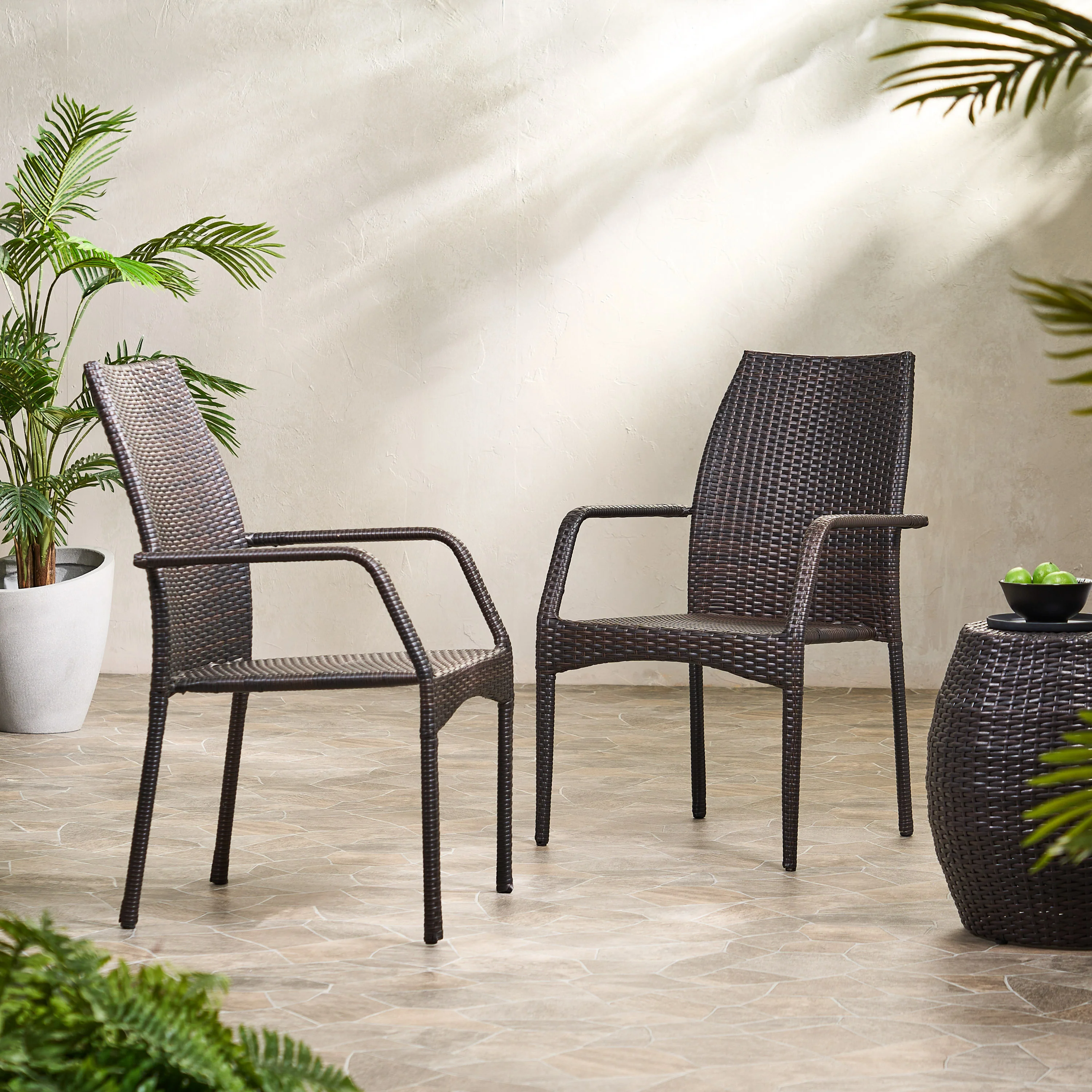 Betteravia Outdoor 3 Piece Multi-brown Wicker Chat Set - furnishings