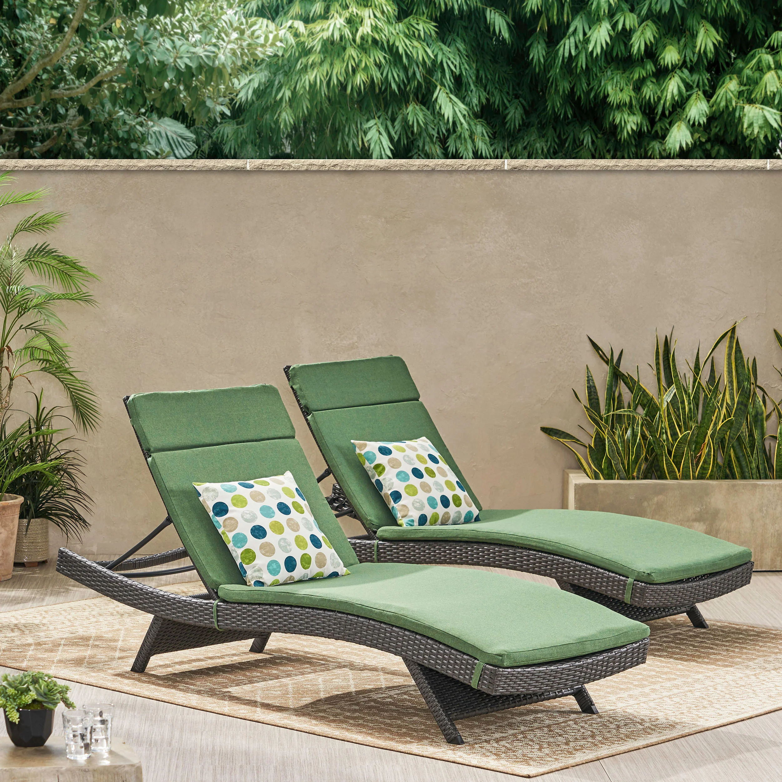 Nassau Outdoor Grey Wicker Adjustable Chaise Lounge with Cushion (Set of 2) - furnishings