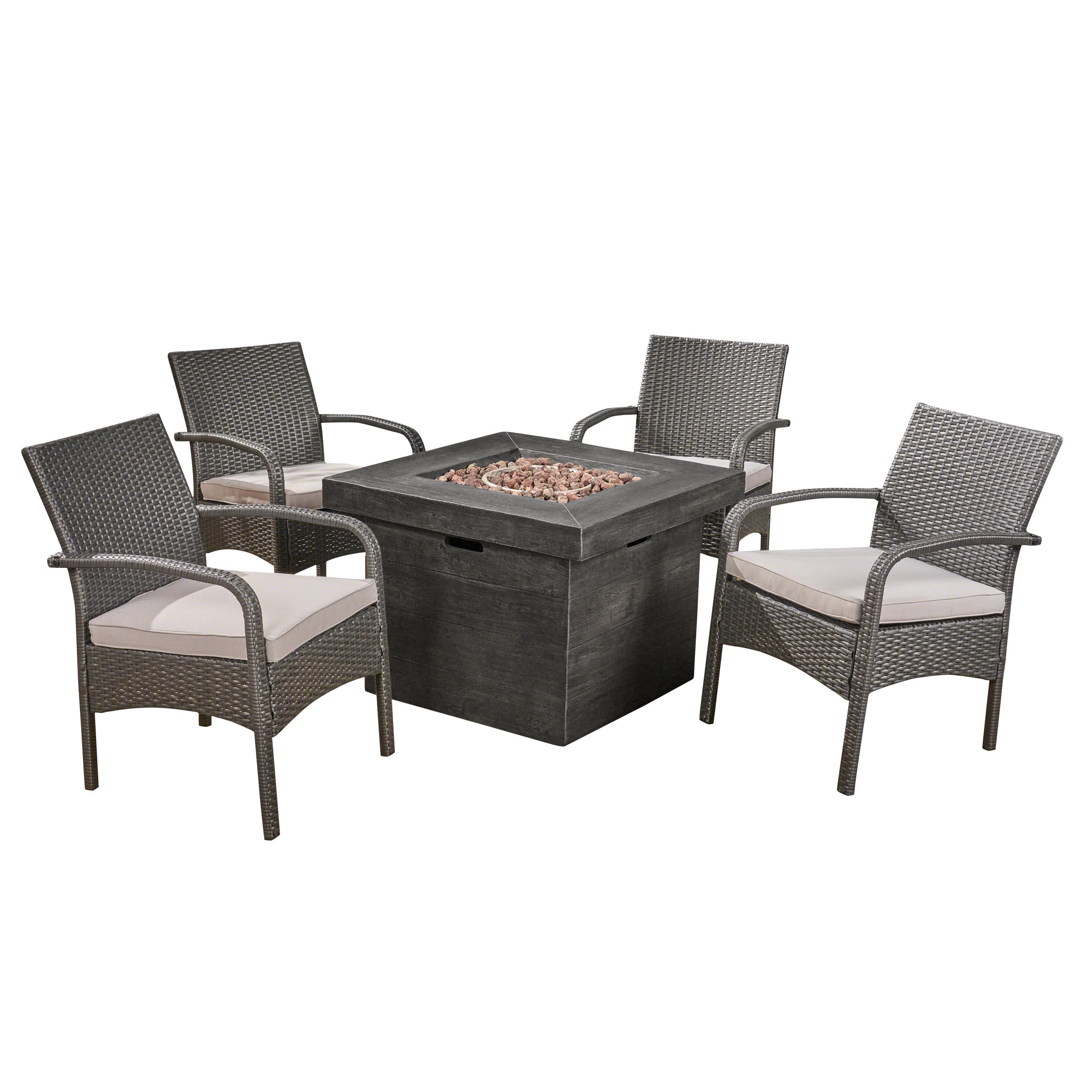 Meroy Patio Fire Pit Set, 4-Seater with Club Chairs, Wicker with Outdoor Cushions - furnishings