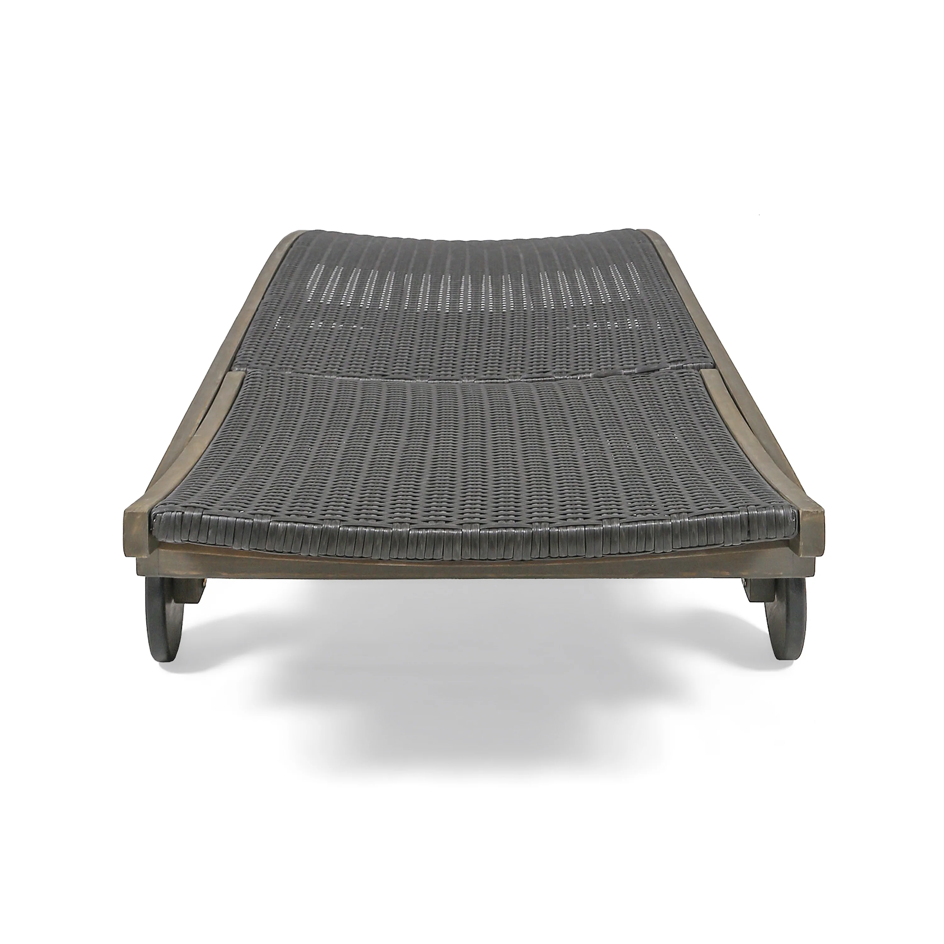 Yedda Outdoor Wicker and Wood Chaise Lounge with Pull-Out Tray - furnishings