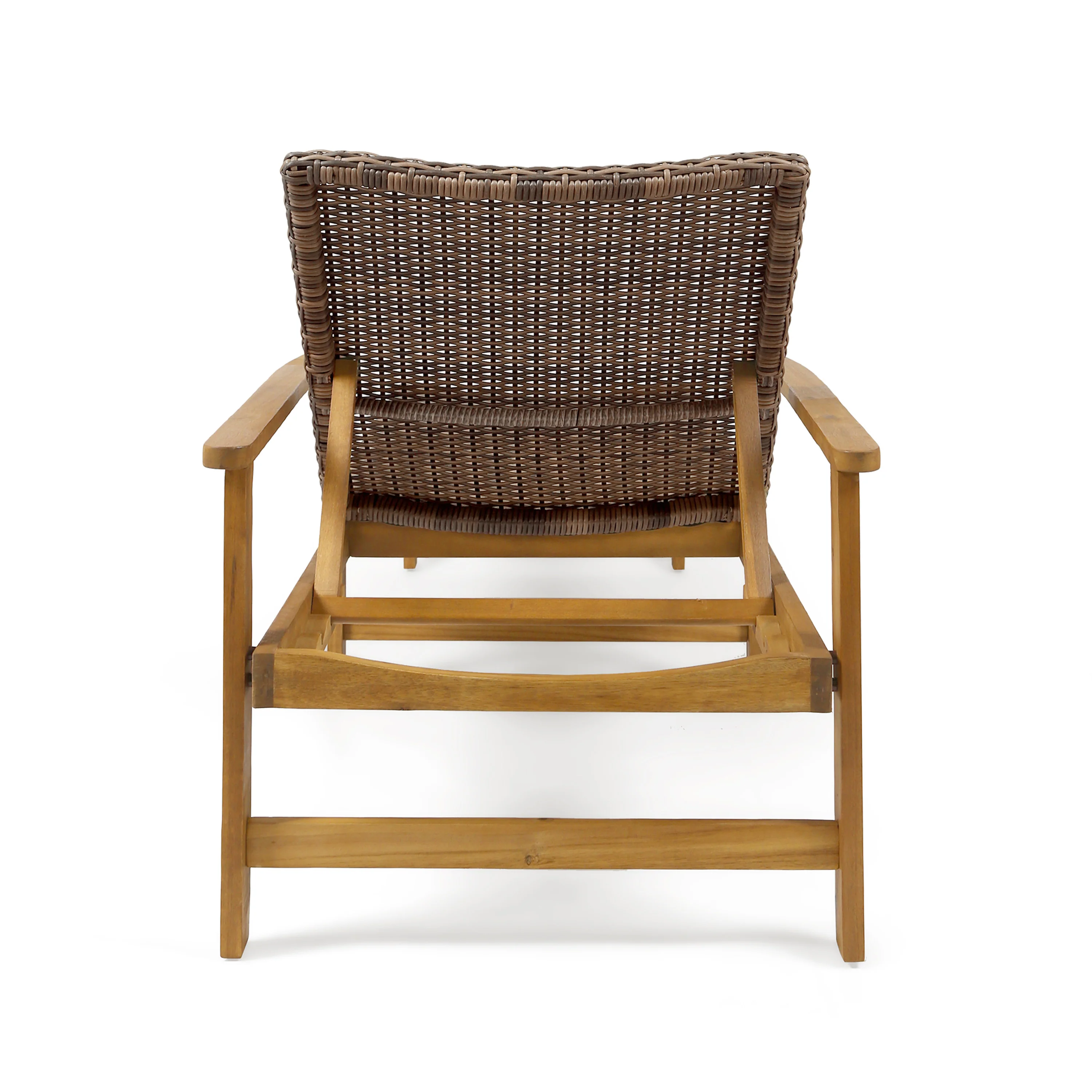 Kyle Outdoor Rustic Acacia Wood Chaise Lounge with Wicker Seating - furnishings