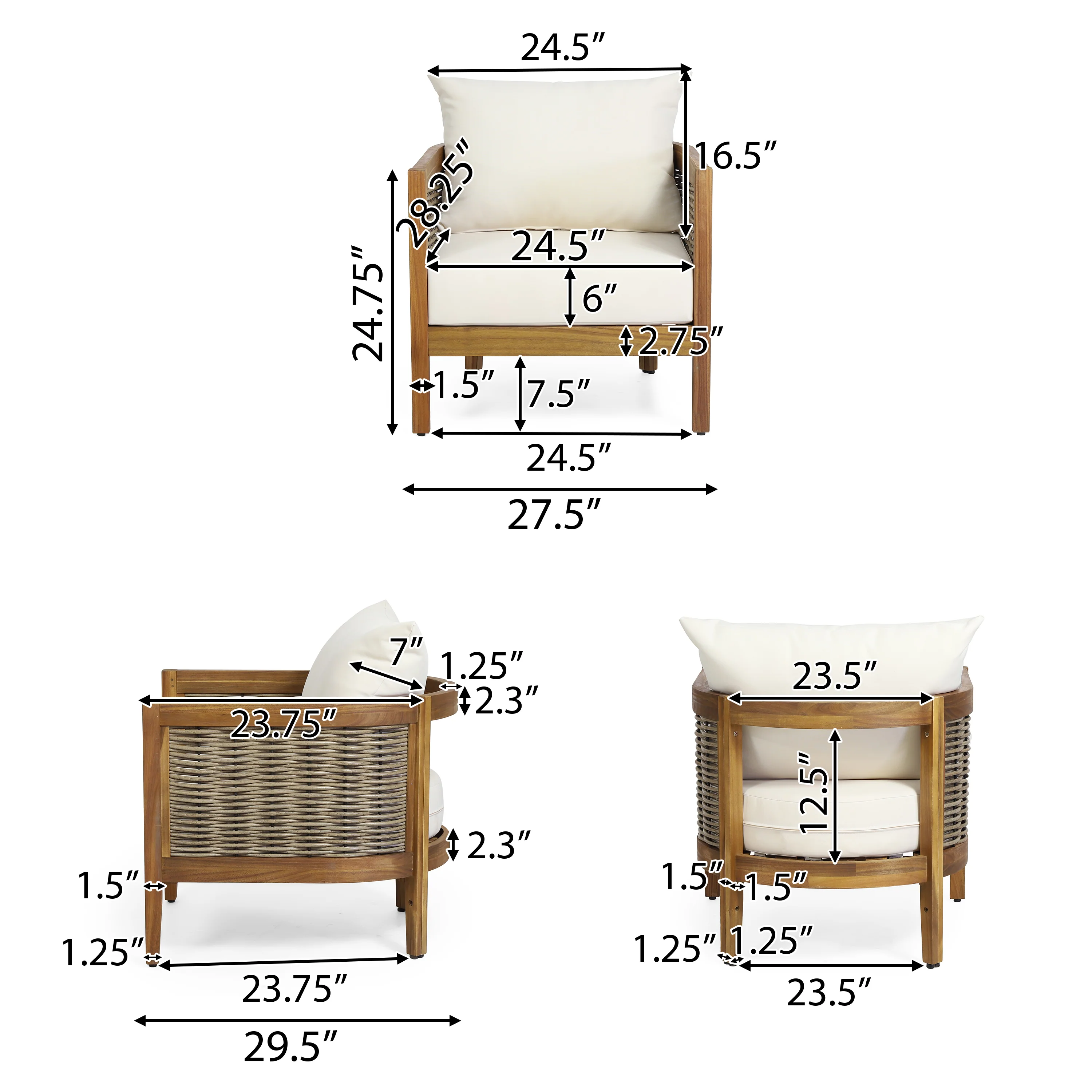 The Crowne Collection Outdoor Acacia Wood Club Chairs with Cushions, Set of 2 - furnishings