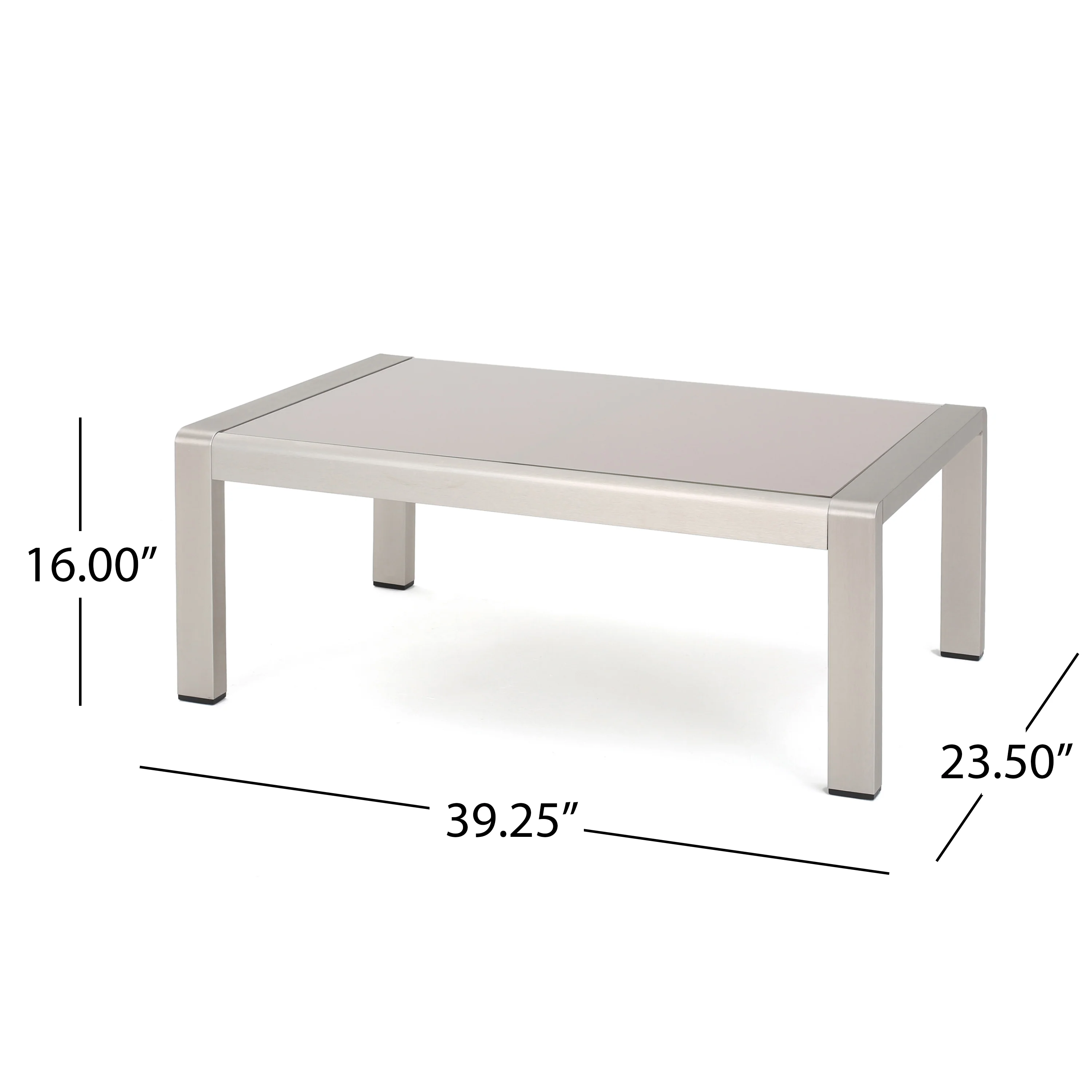 Alec Outdoor Aluminum Loveseat and Tempered Glass-Topped Coffee Table, Silver and Gray - furnishings