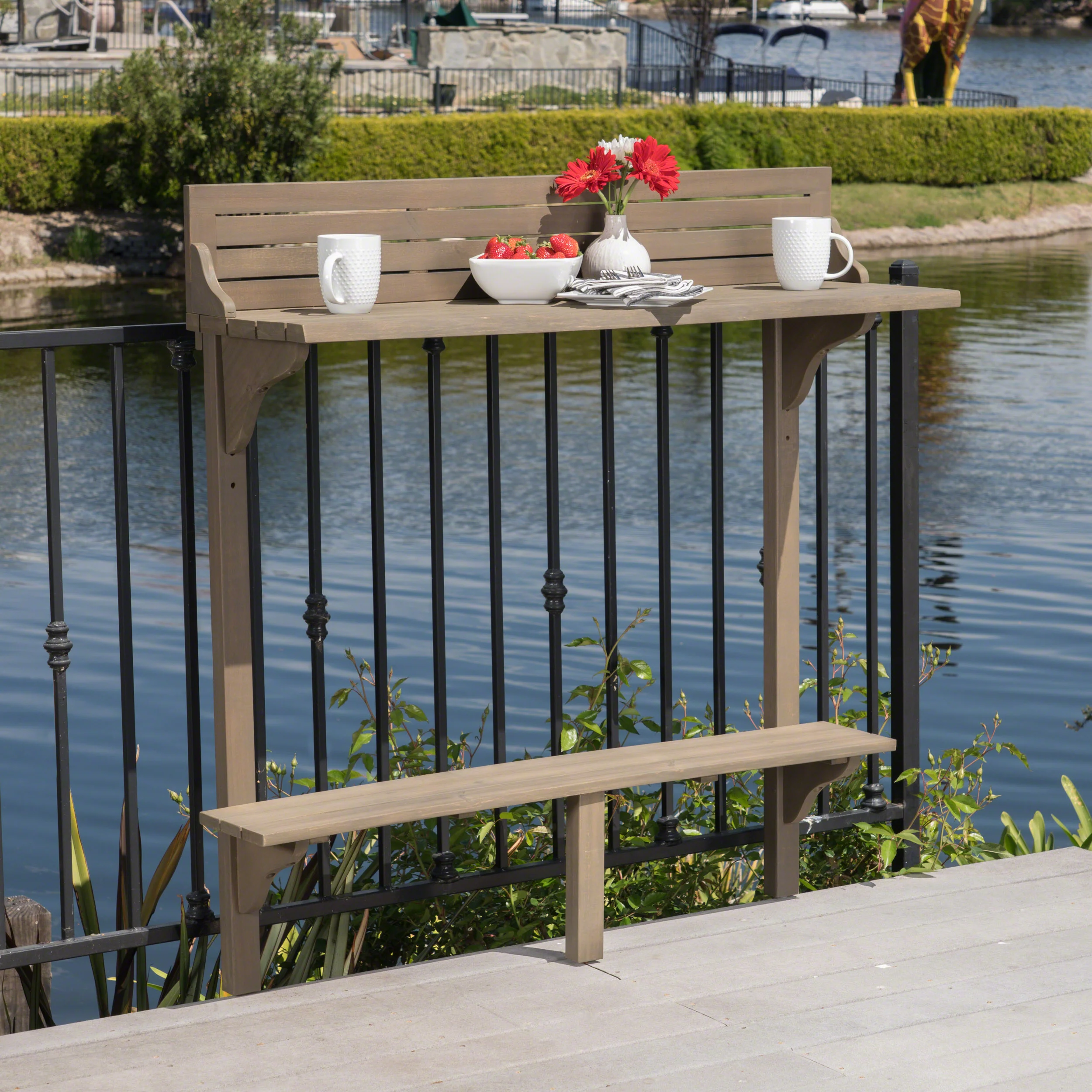 Pensacola Outdoor Acacia Wood Balcony Bar Table - furnishings