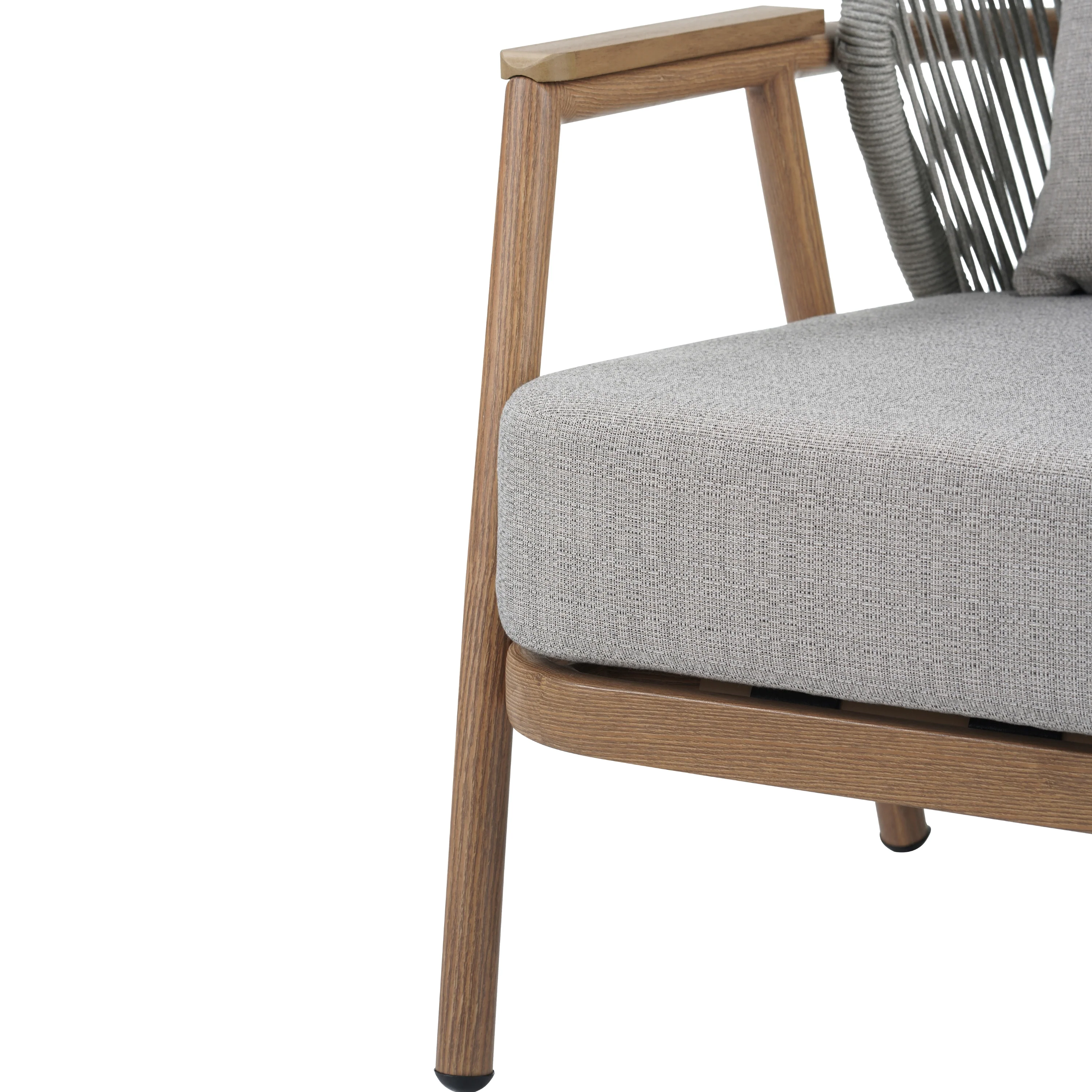 Willowe Taupe + Teak Rope Weave Upholstered Outdoor Patio Club Chair with Pillow - furnishings