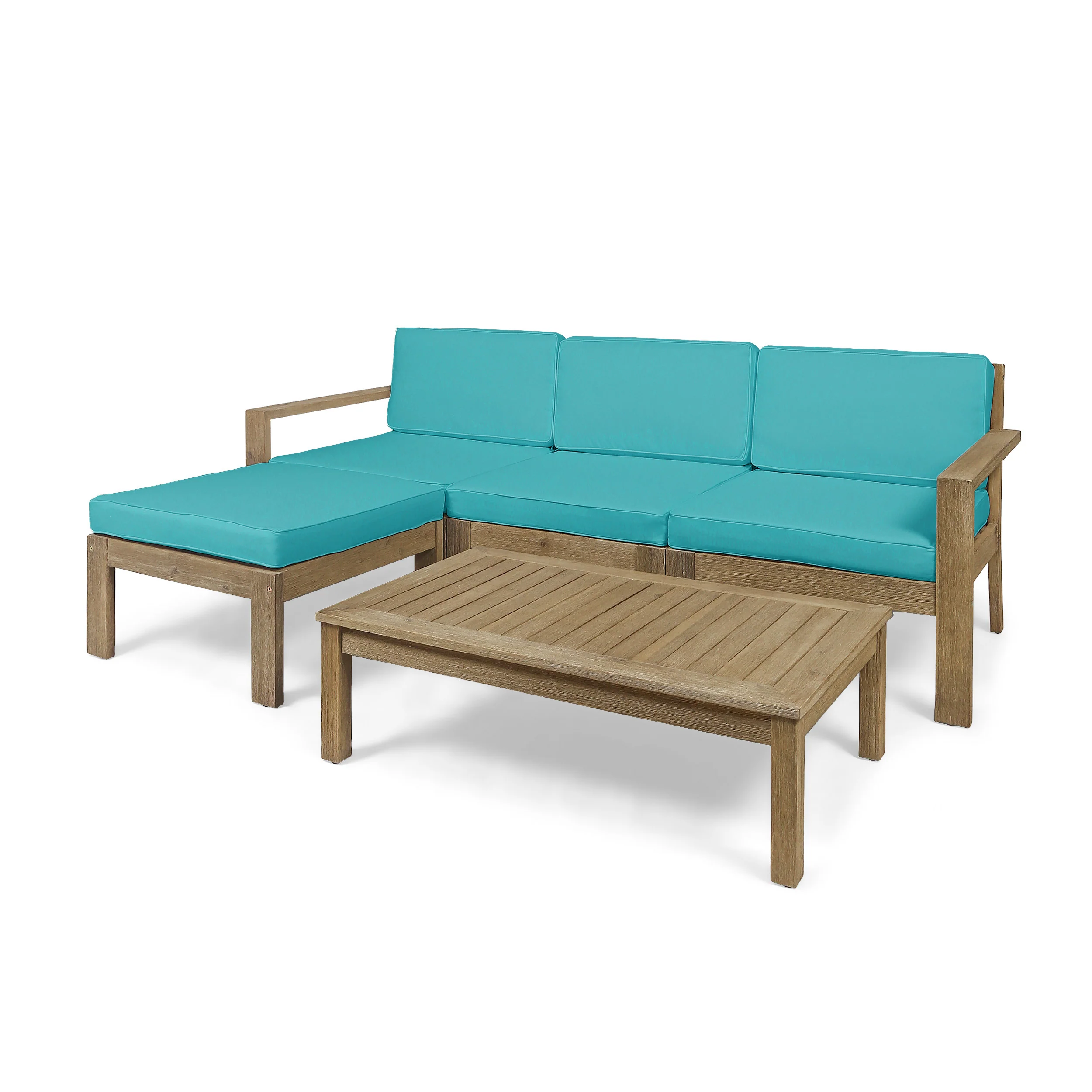 Makayla Ana Outdoor 3 Seater Acacia Wood Sofa Sectional with Cushions - furnishings