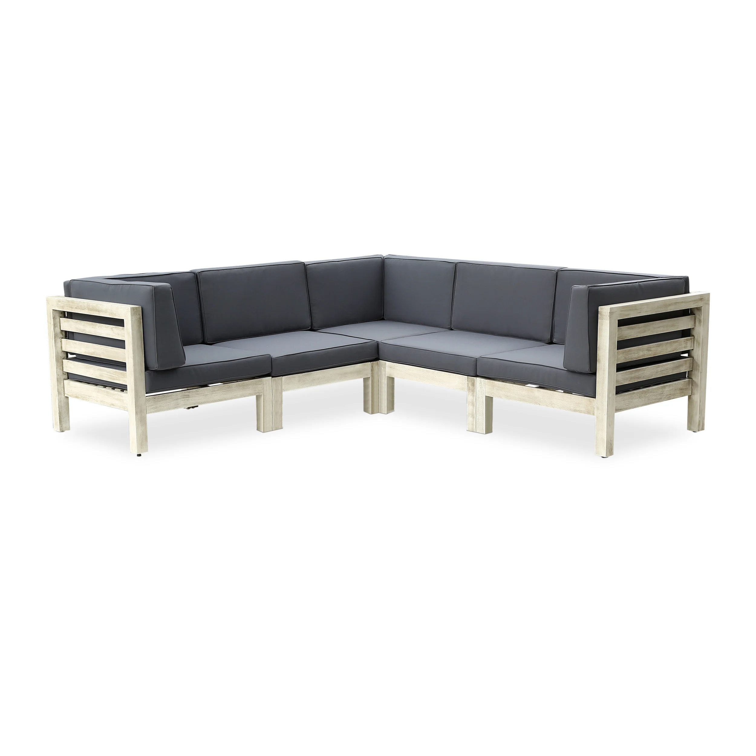Dawson Outdoor V-Shaped Sectional Sofa Set - 5-Seater - Acacia Wood - Outdoor Cushions - furnishings