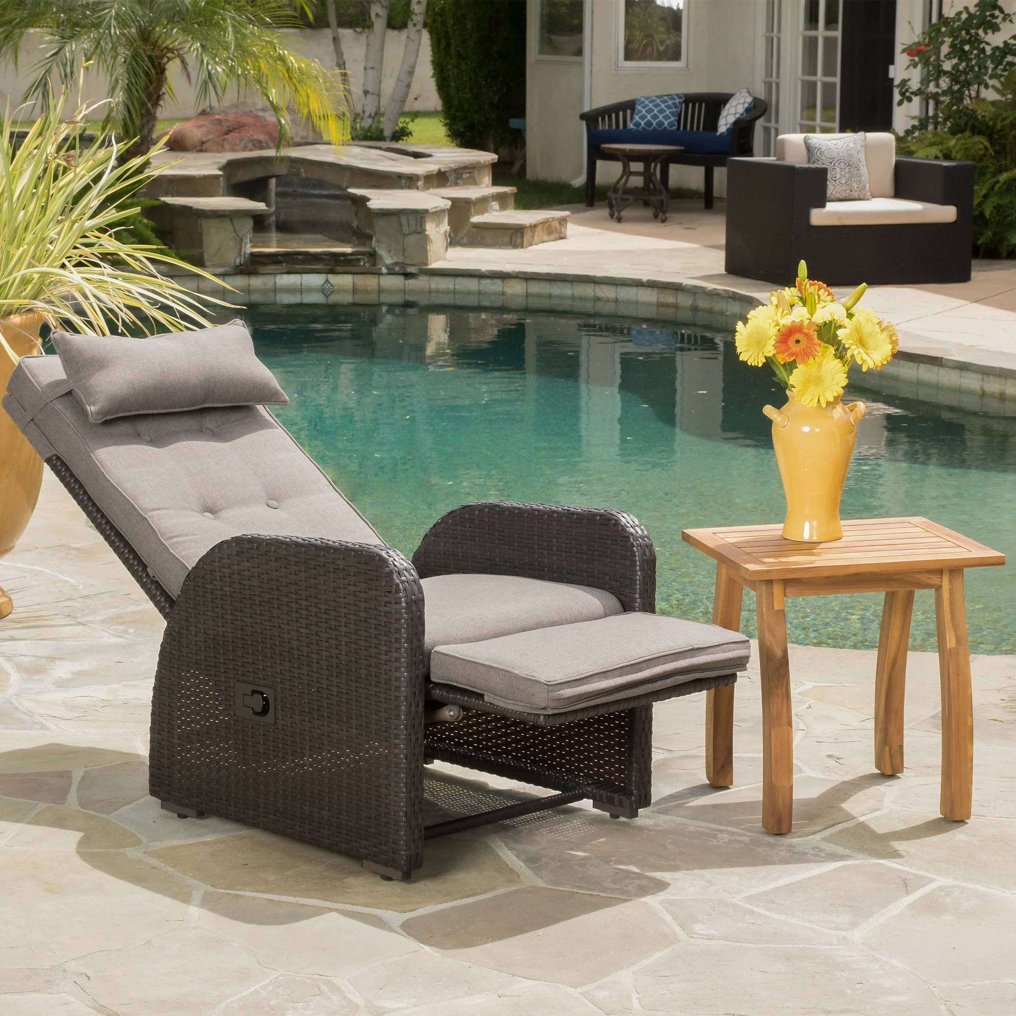 Odina Brown Outdoor Recliner with Cushion - furnishings