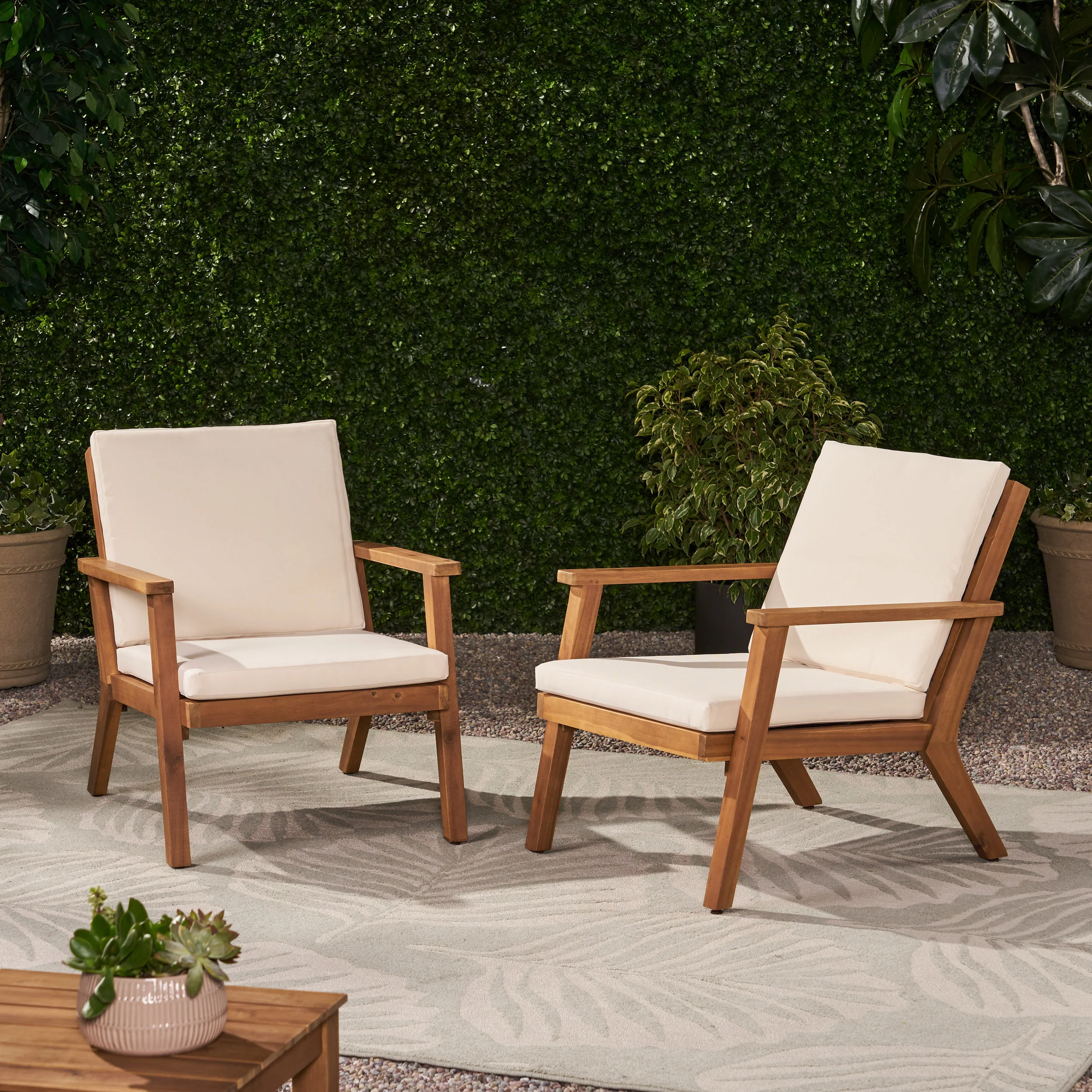 Avacyn Outdoor Acacia Wood Club Chairs with Cushions (Set of 2) - furnishings