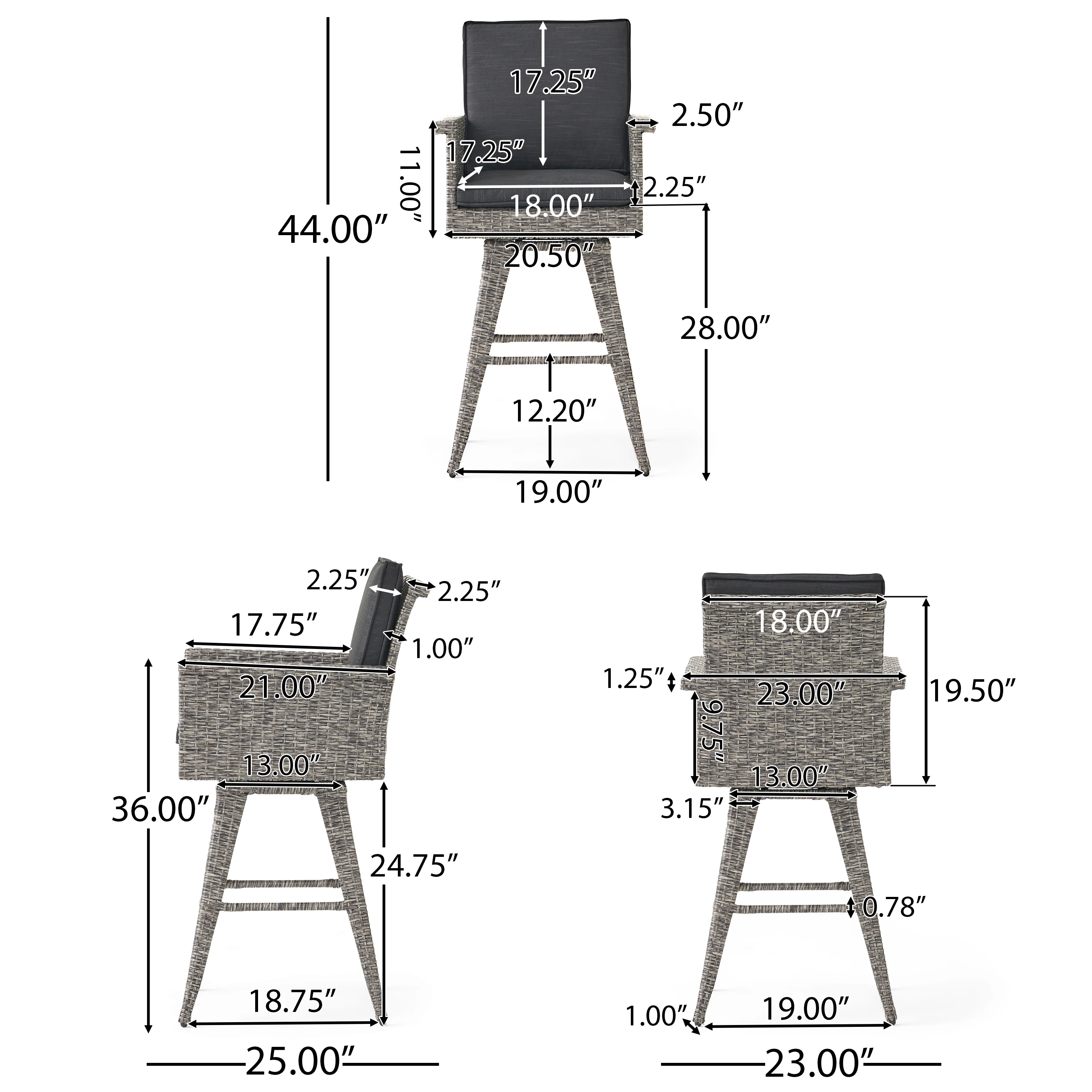 Budva 30-Inch Outdoor Gray Wicker Barstool (set of 2) - furnishings