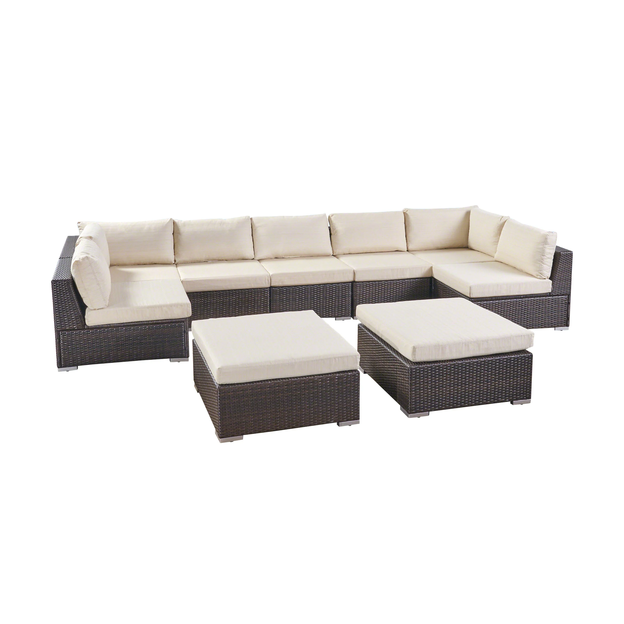 Tom Rosa Outdoor 7 Seater Wicker Sectional Sofa Set with Cushions - furnishings